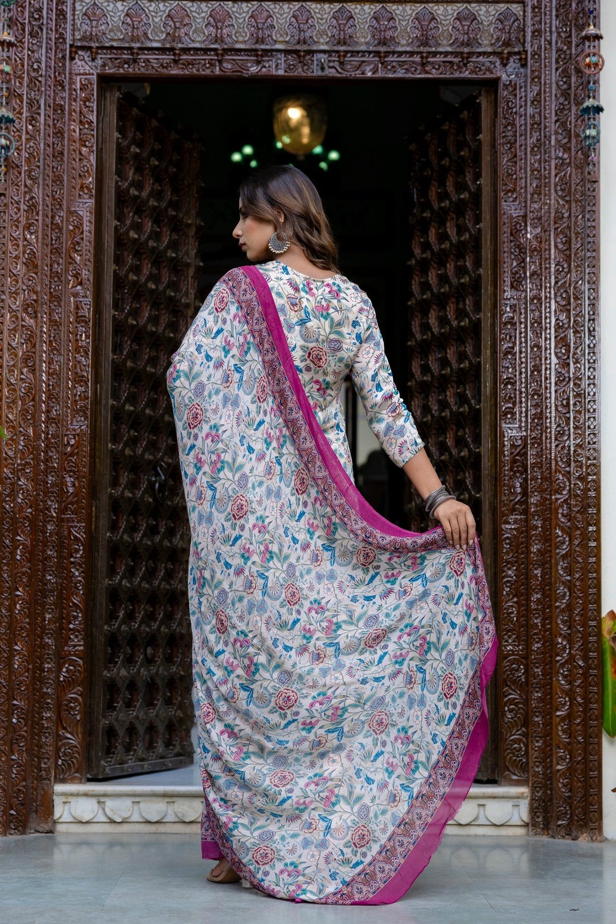 Rangvastra Digital Floral Organza on Embroidered Ethnic Set