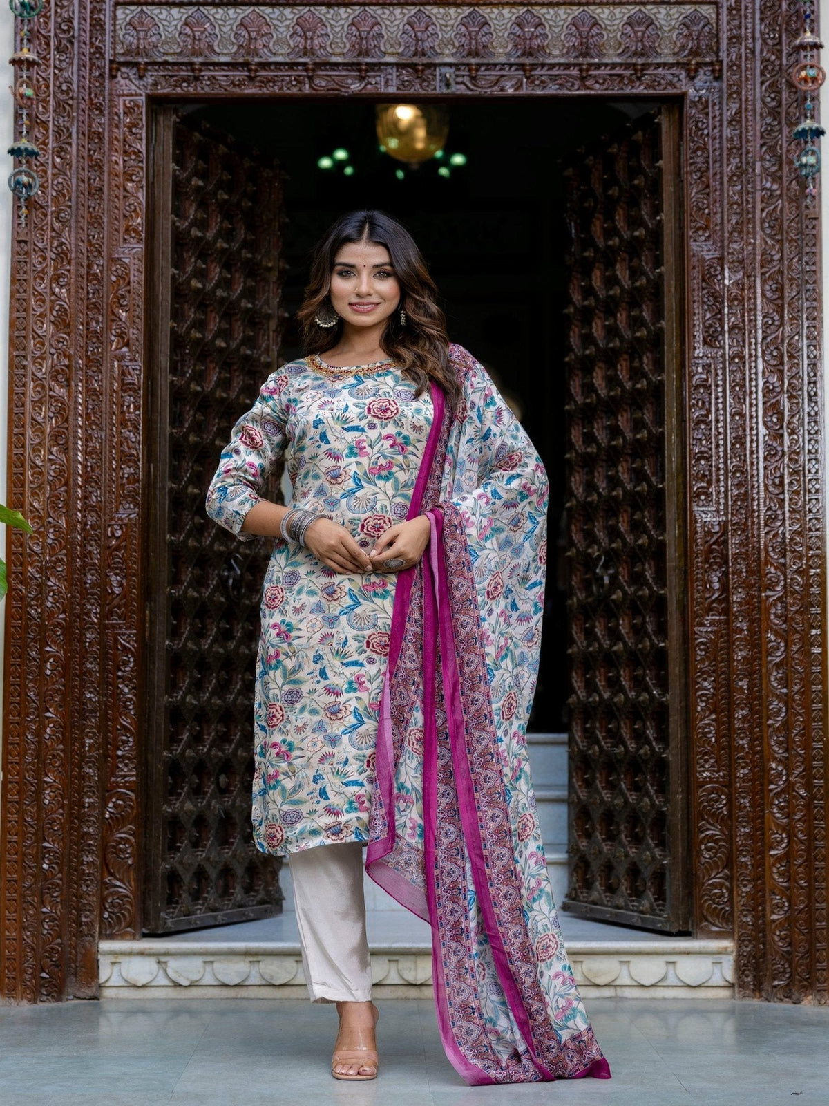 Rangvastra Digital Floral Organza on Embroidered Ethnic Set