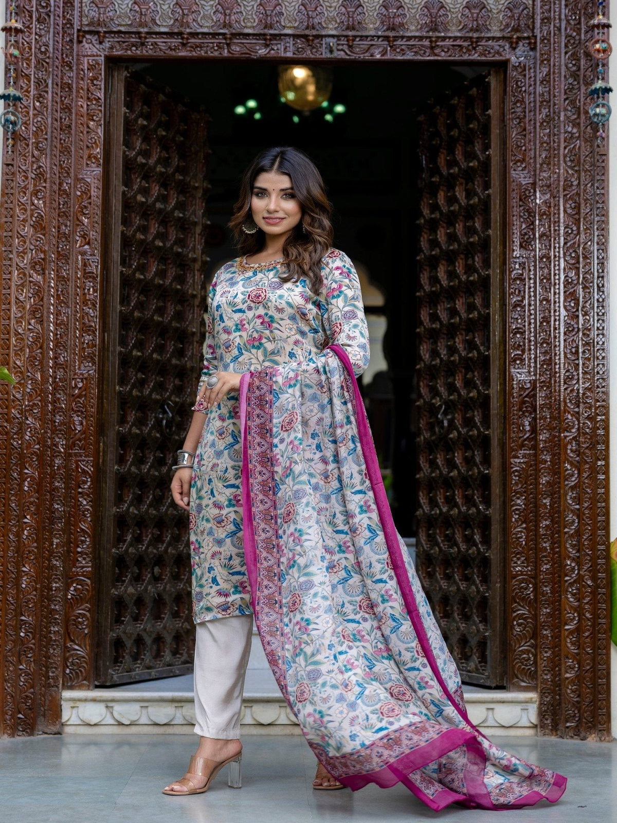 Rangvastra Digital Floral Organza on Embroidered Ethnic Set