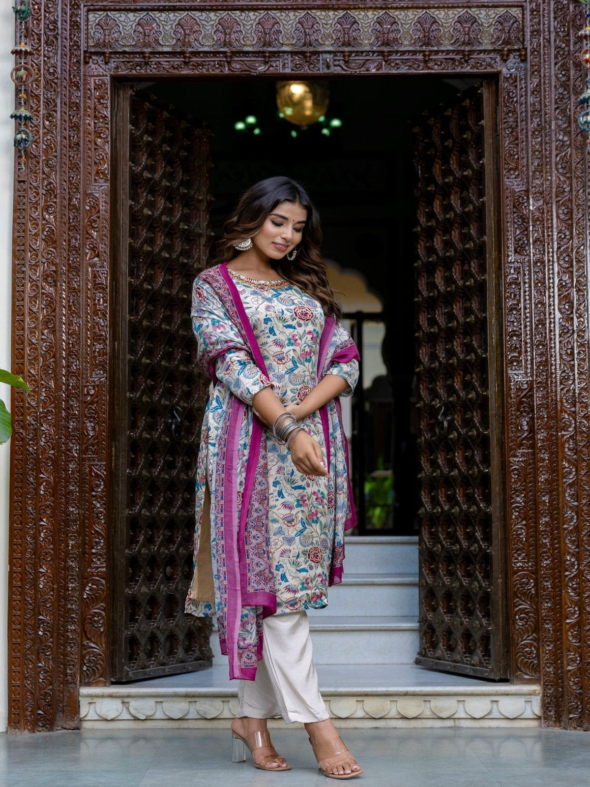 Rangvastra Digital Floral Organza on Embroidered Ethnic Set