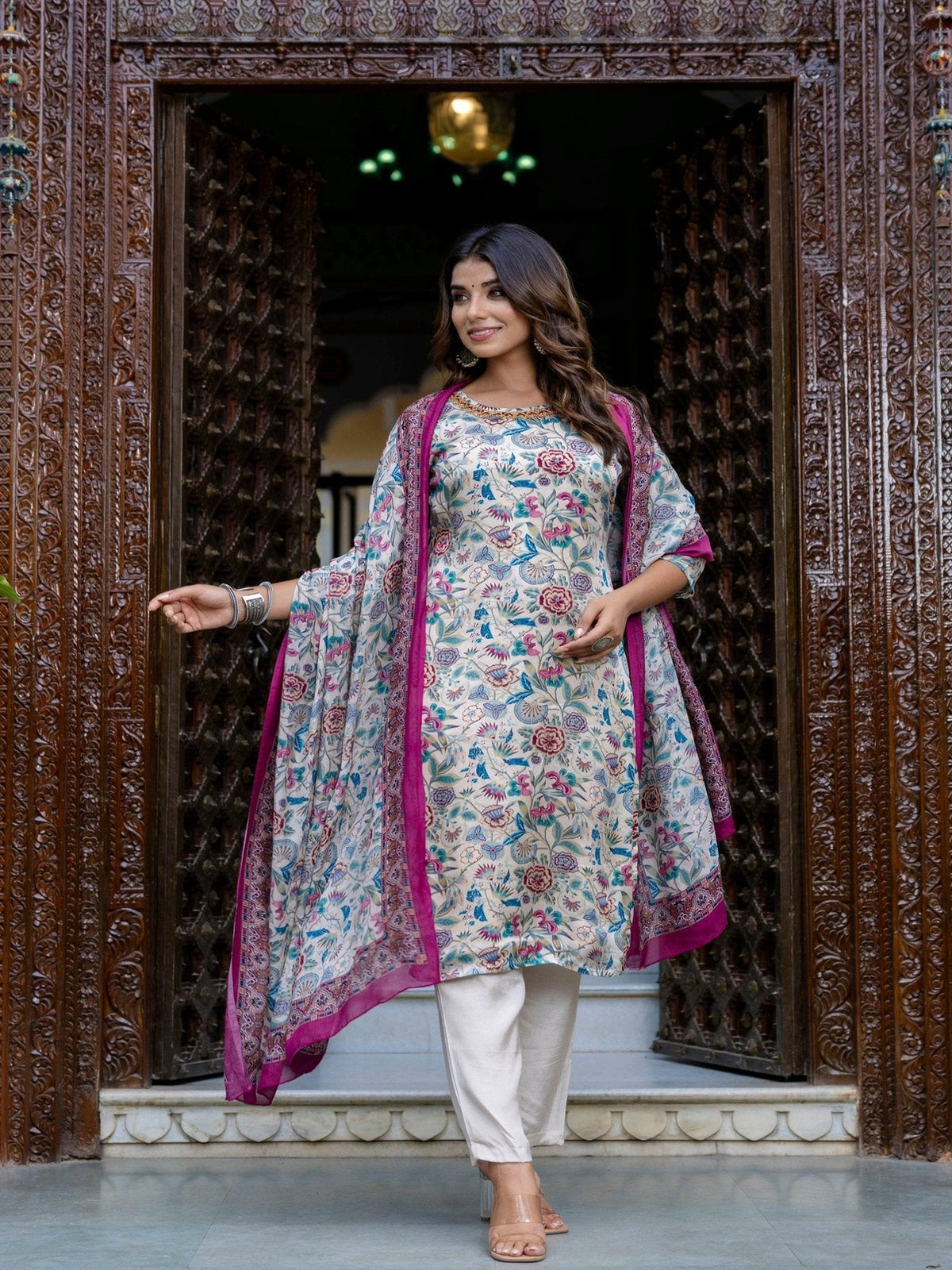 Rangvastra Digital Floral Organza on Embroidered Ethnic Set