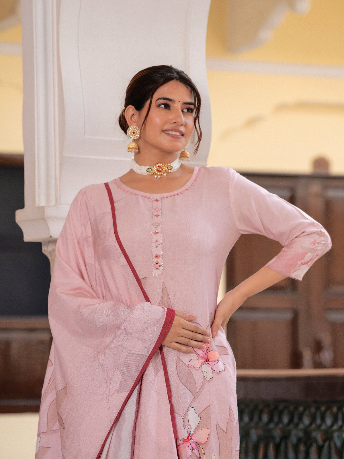 Rangvastra Floral Placement Printed Maslin Kurta Pant With Dupatta Set