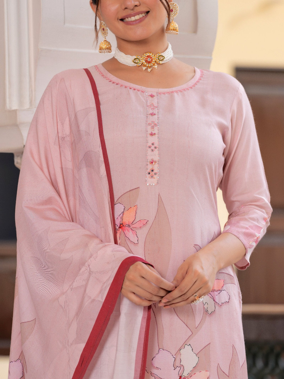 Rangvastra Floral Placement Printed Maslin Kurta Pant With Dupatta Set