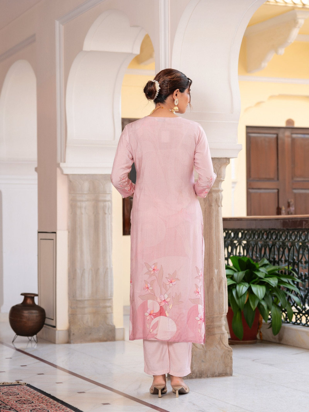 Rangvastra Floral Placement Printed Maslin Kurta Pant With Dupatta Set