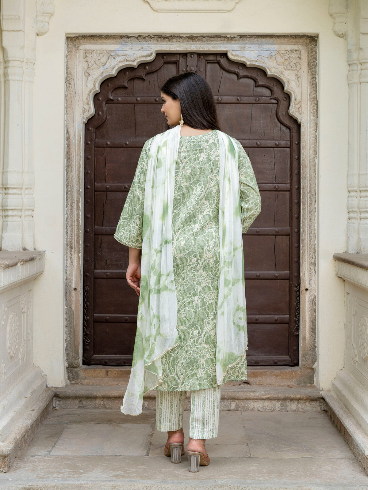 Rangvastra Capsule Foil Green & Peach Ethnic Kurta Set with Dupatta