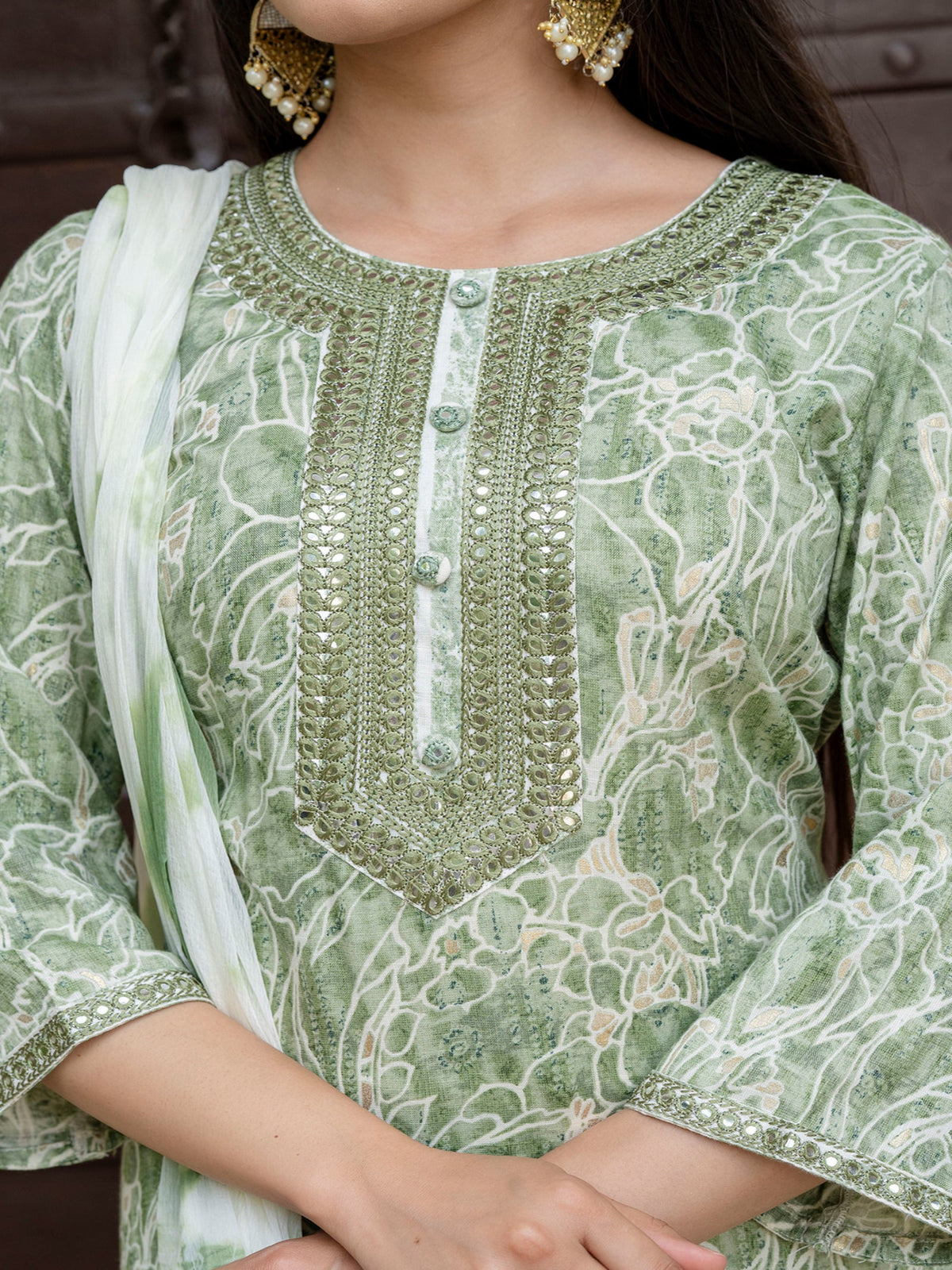 Rangvastra Capsule Foil Green & Peach Ethnic Kurta Set with Dupatta