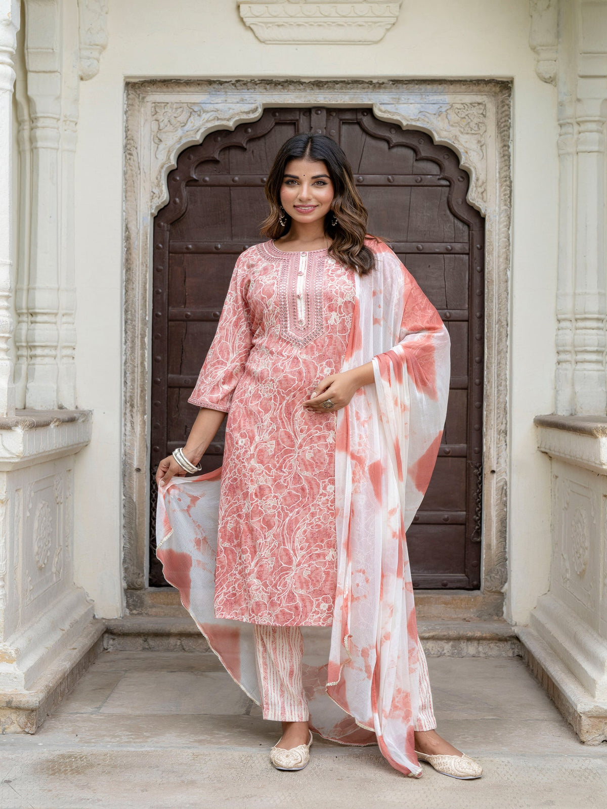 Rangvastra Capsule Foil Green & Peach Ethnic Kurta Set with Dupatta