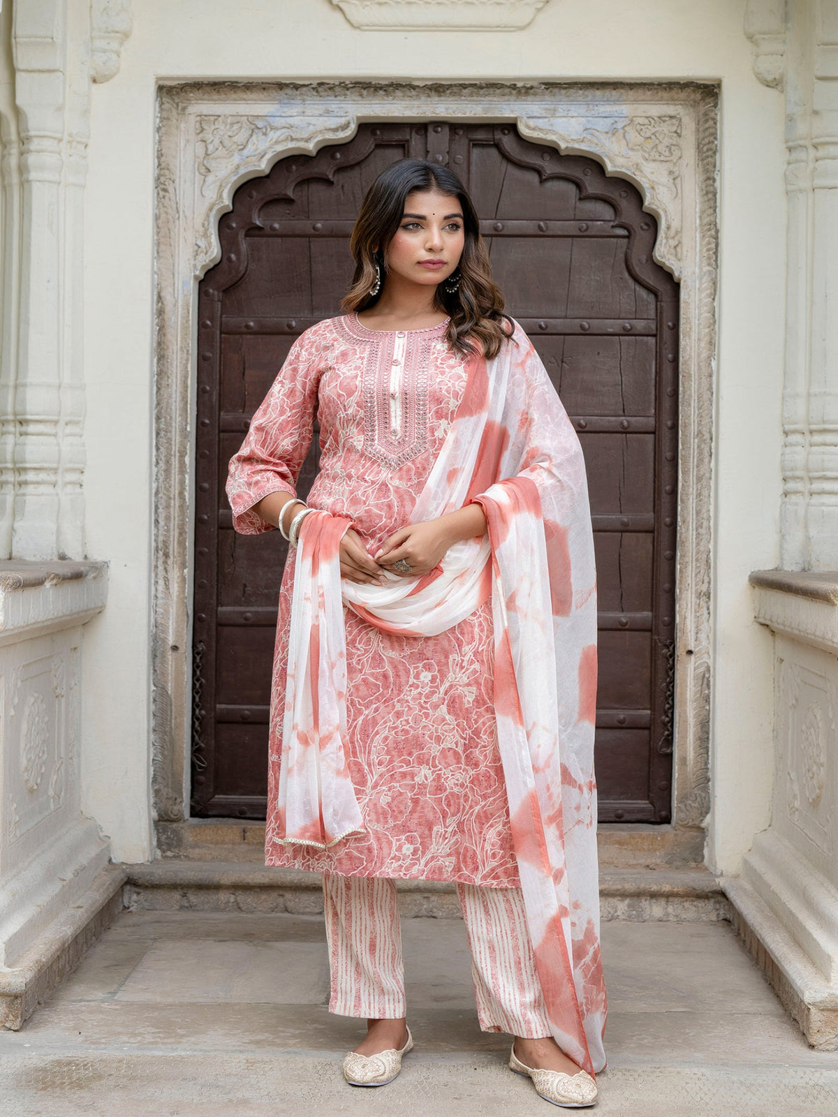 Rangvastra Capsule Foil Green & Peach Ethnic Kurta Set with Dupatta