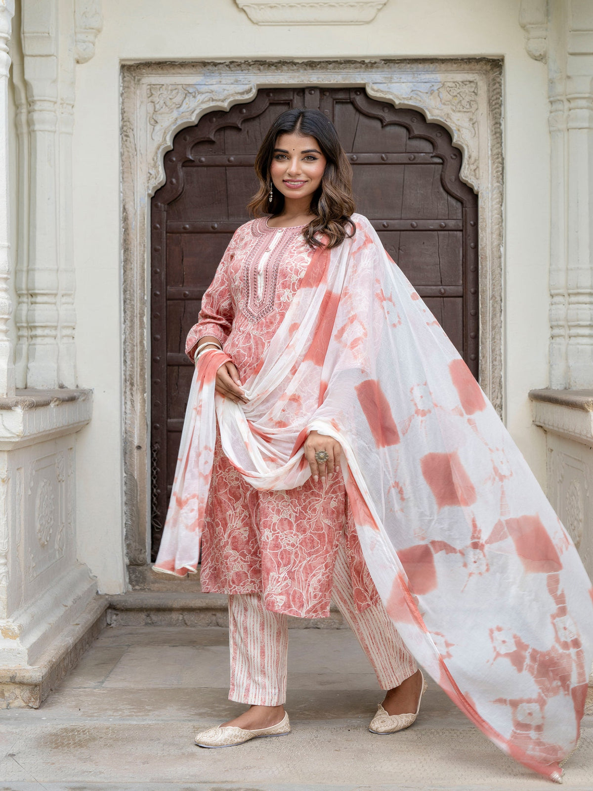 Rangvastra Capsule Foil Green & Peach Ethnic Kurta Set with Dupatta