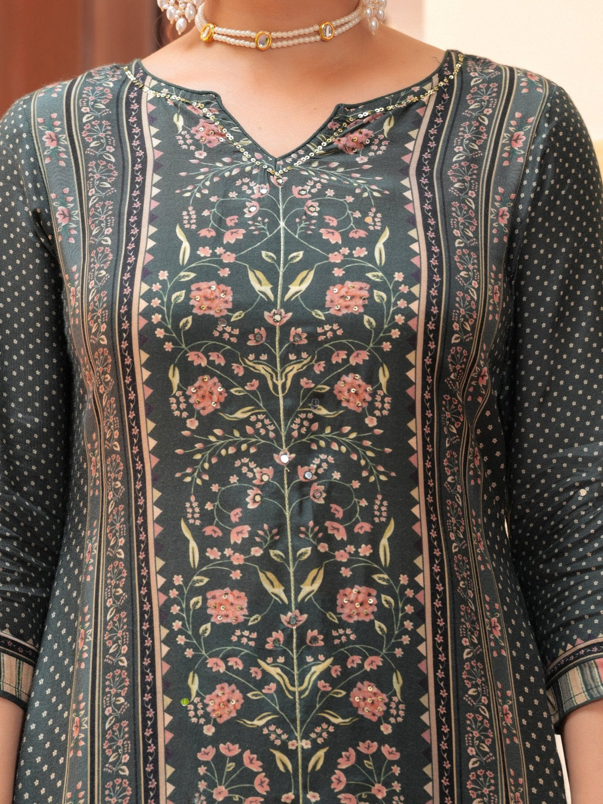 Rangvastra Floral Placement Print Maslin Kurta Pant With Dupatta Set
