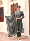 Rangvastra Floral Placement Print Maslin Kurta Pant With Dupatta Set