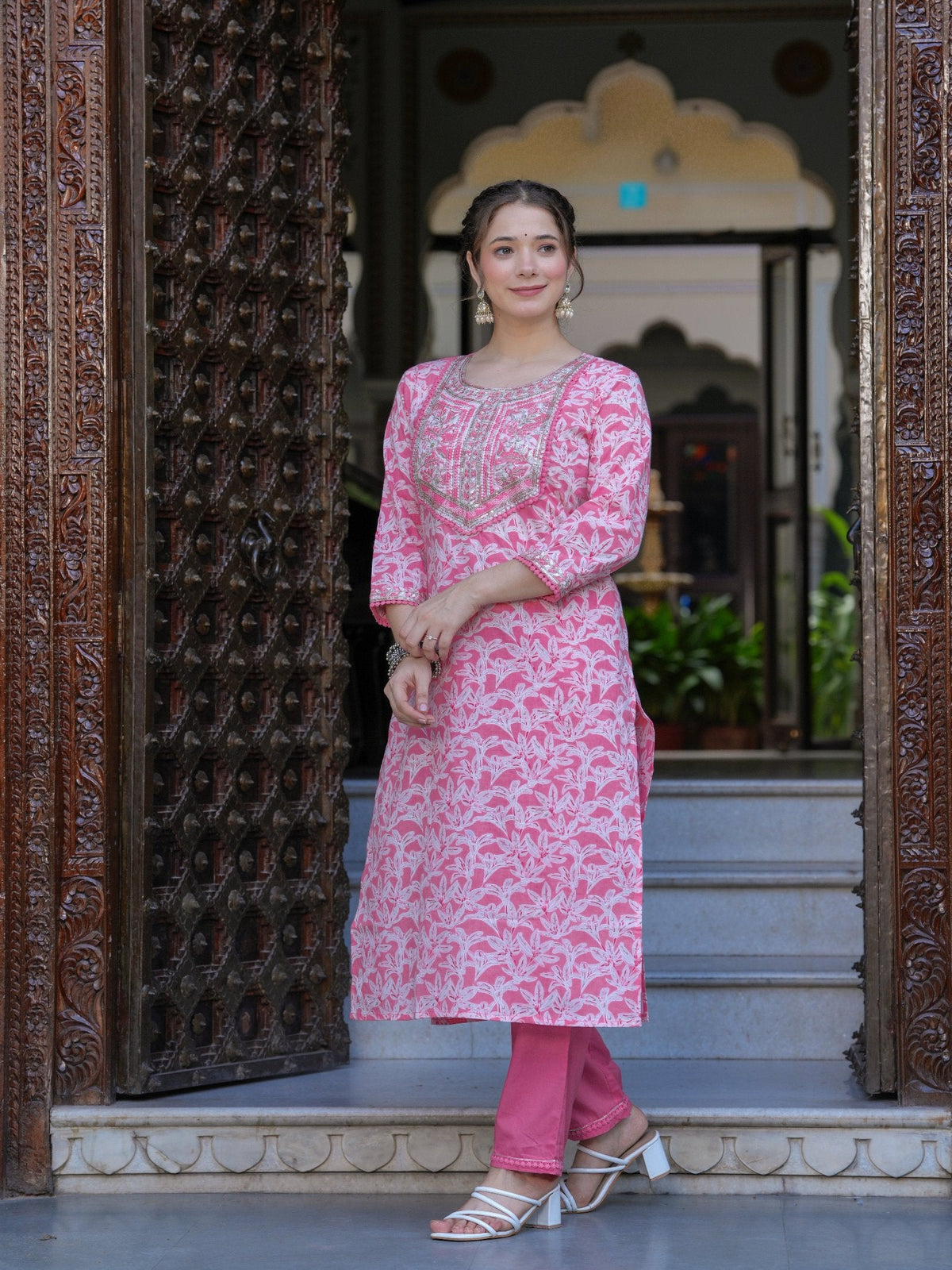 Rangvastra COTTON EMBROIDERY AND SEQUINS WORK KURTA PANT WITH DUPATTA SET