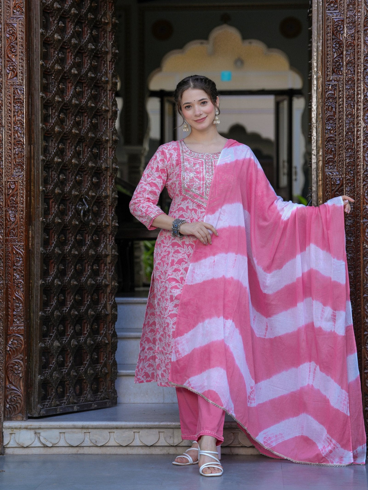 Rangvastra COTTON EMBROIDERY AND SEQUINS WORK KURTA PANT WITH DUPATTA SET