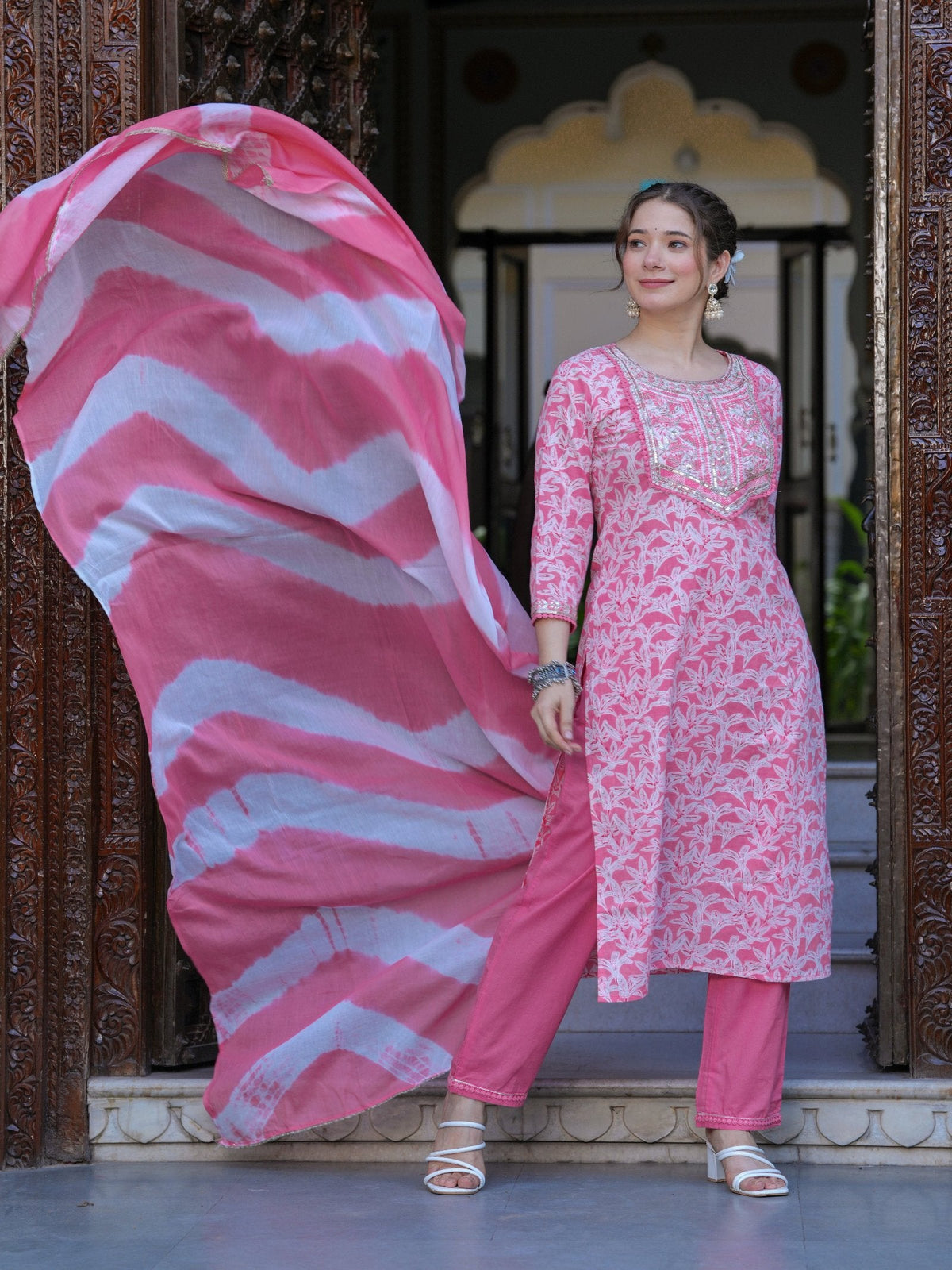 Rangvastra COTTON EMBROIDERY AND SEQUINS WORK KURTA PANT WITH DUPATTA SET