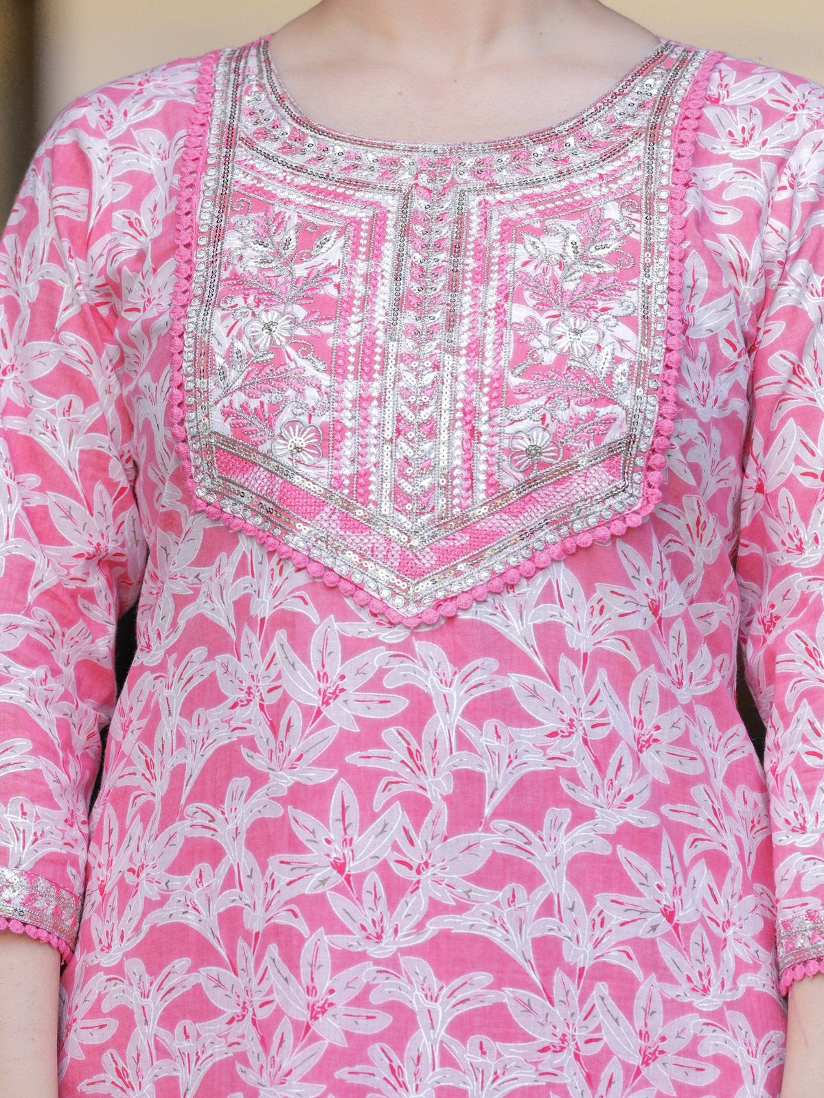 Rangvastra COTTON EMBROIDERY AND SEQUINS WORK KURTA PANT WITH DUPATTA SET