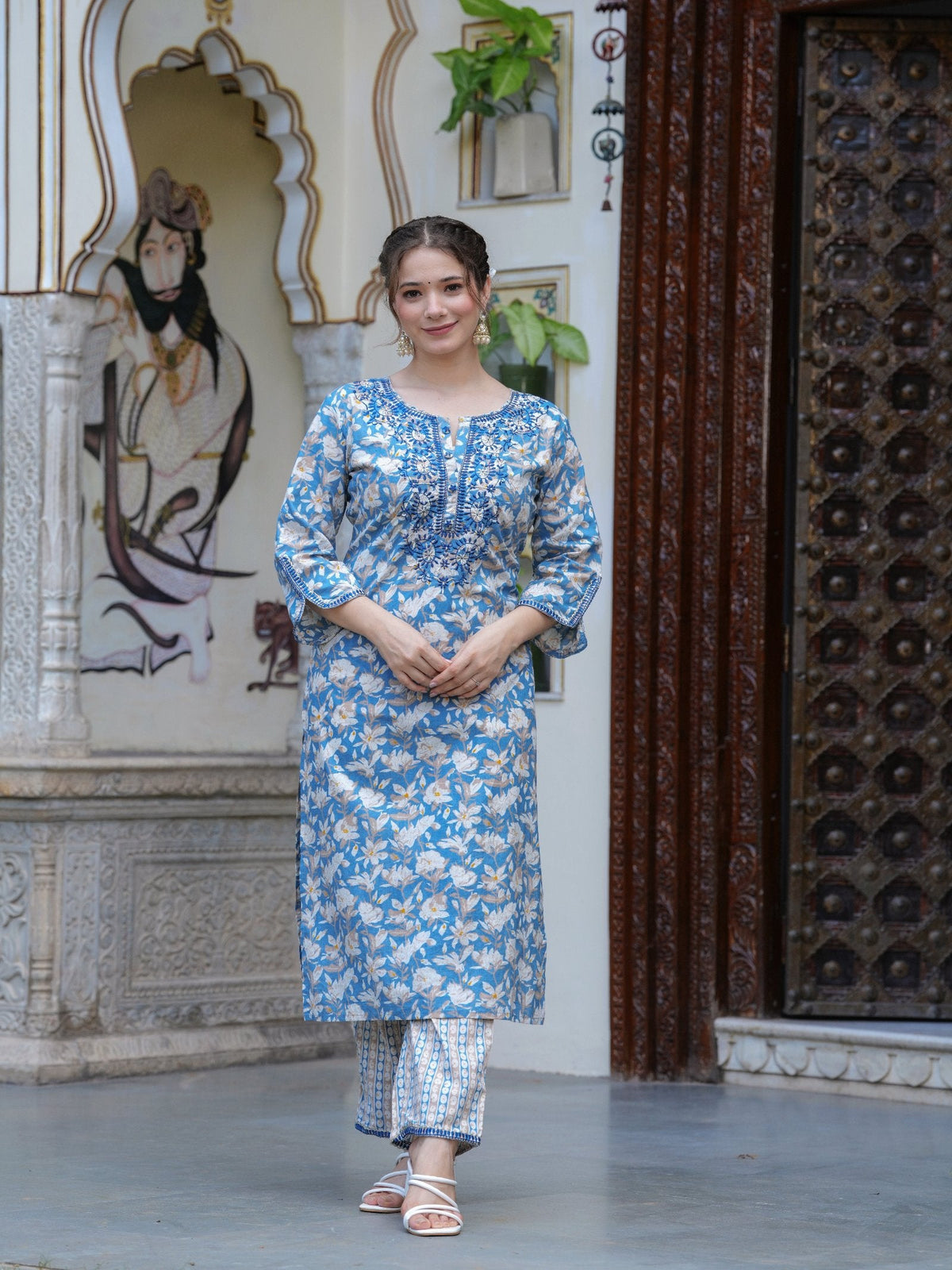 Rangvastra  COTTON FLORAL PRINT WITH EMBROIDERED WORK KURTA SET