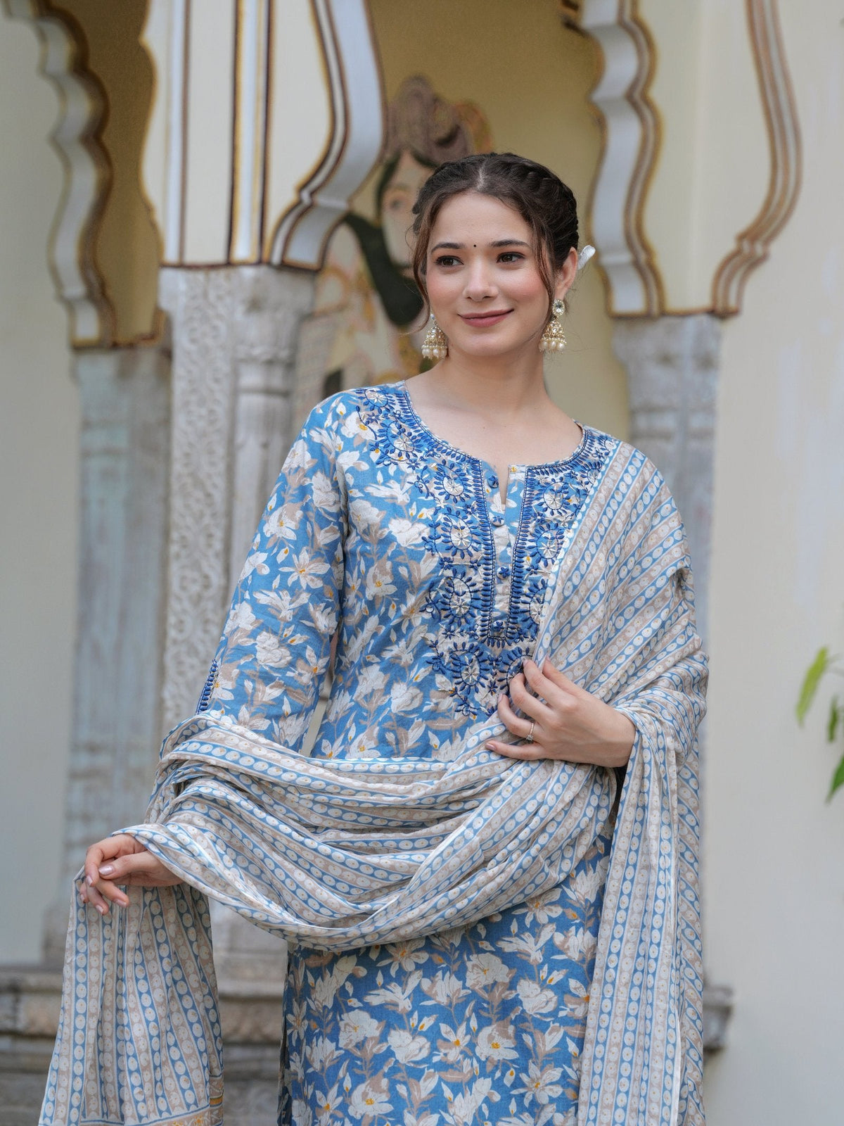 Rangvastra  COTTON FLORAL PRINT WITH EMBROIDERED WORK KURTA SET