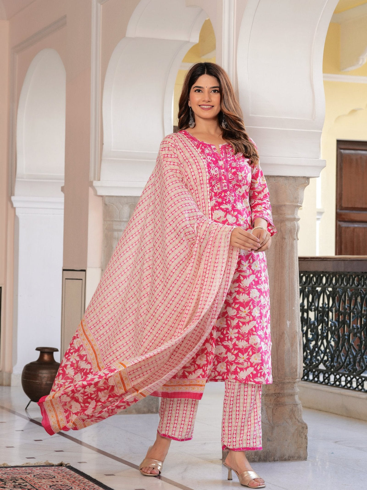 Rangvastra  COTTON FLORAL PRINT WITH EMBROIDERED WORK KURTA SET