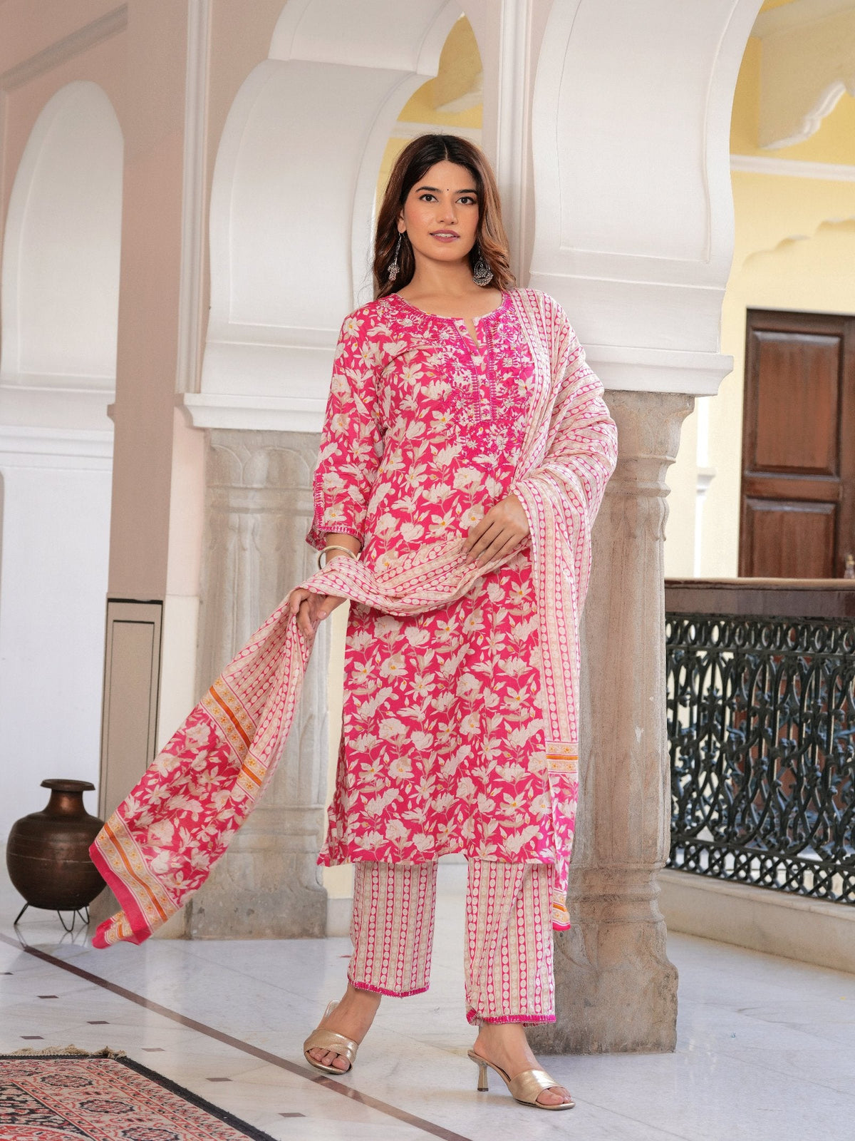 Rangvastra  COTTON FLORAL PRINT WITH EMBROIDERED WORK KURTA SET