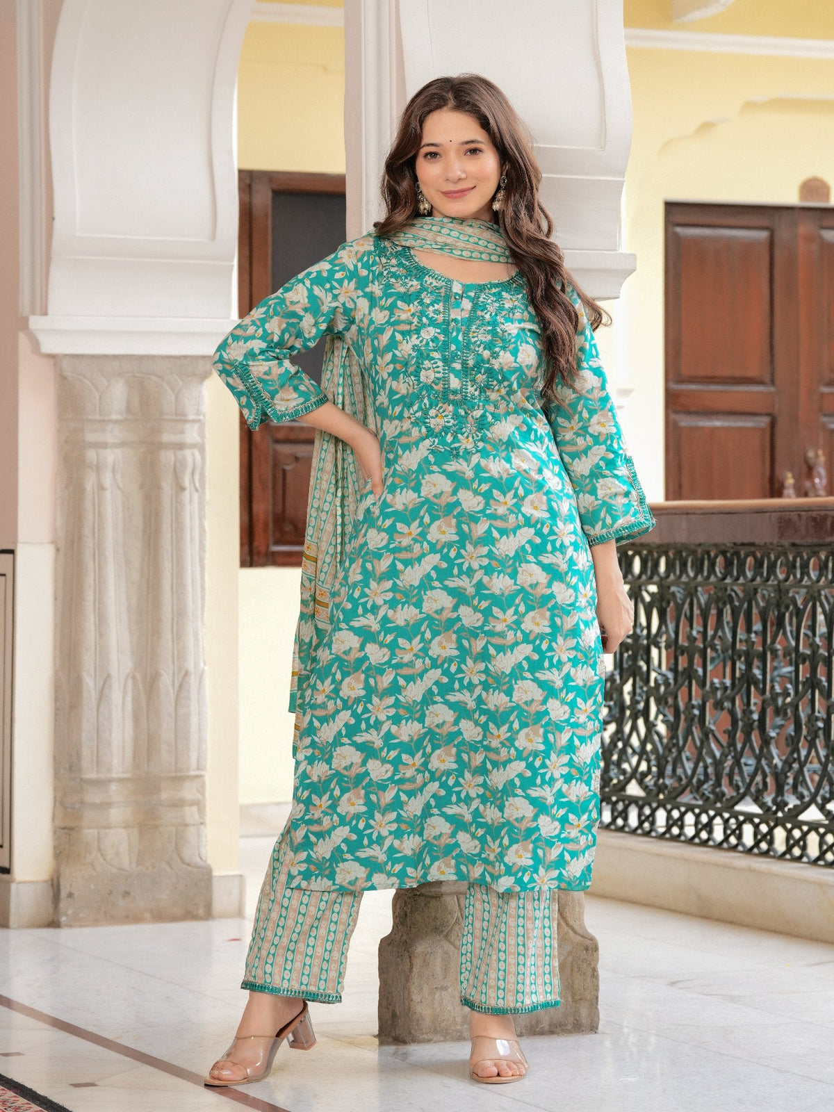 Rangvastra  COTTON FLORAL PRINT WITH EMBROIDERED WORK KURTA SET