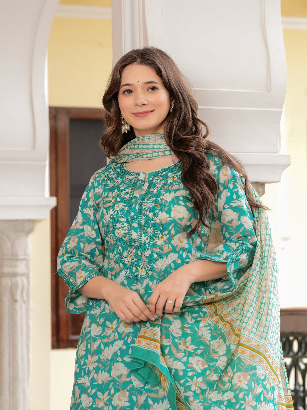 Rangvastra  COTTON FLORAL PRINT WITH EMBROIDERED WORK KURTA SET