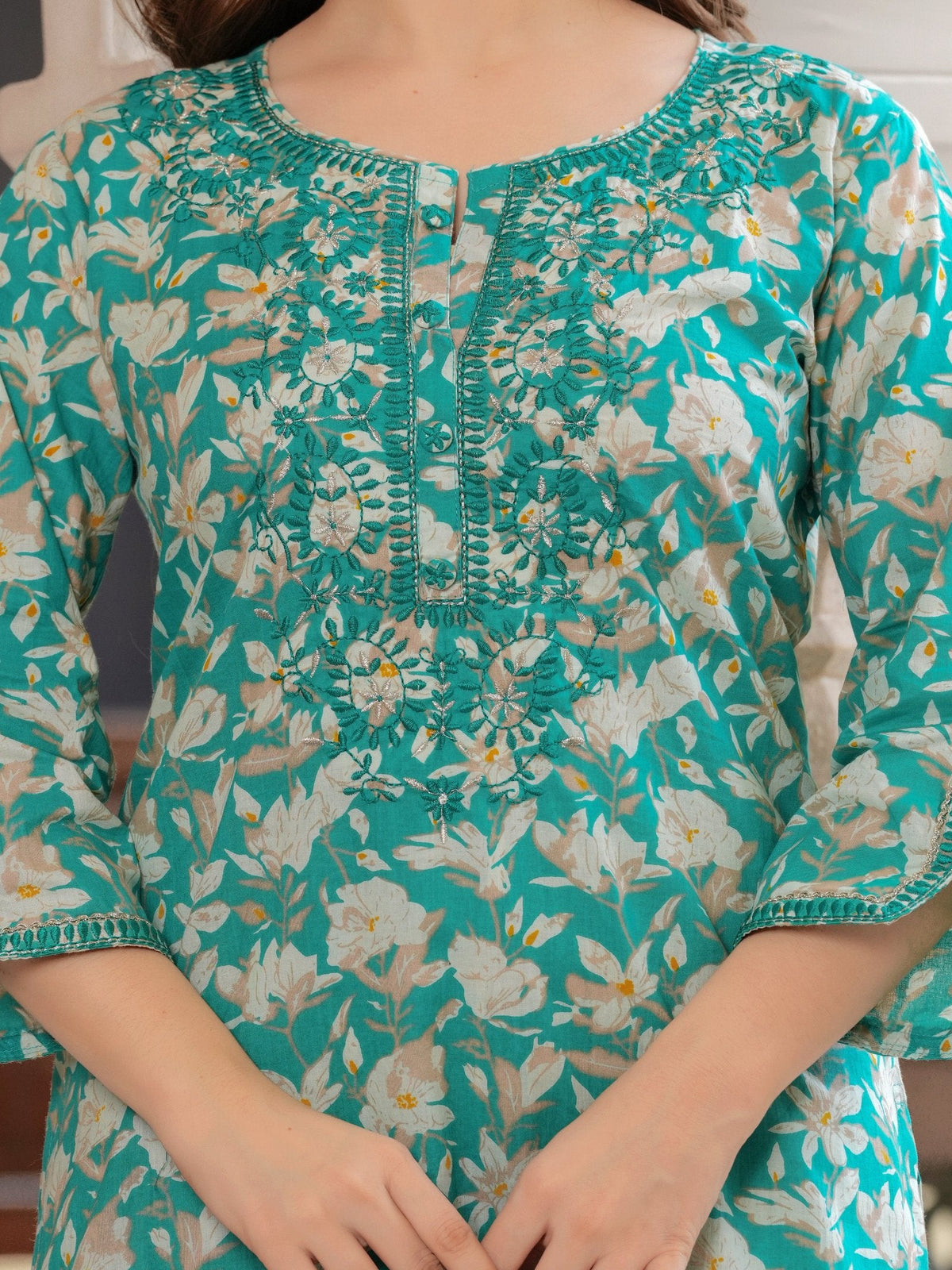 Rangvastra  COTTON FLORAL PRINT WITH EMBROIDERED WORK KURTA SET