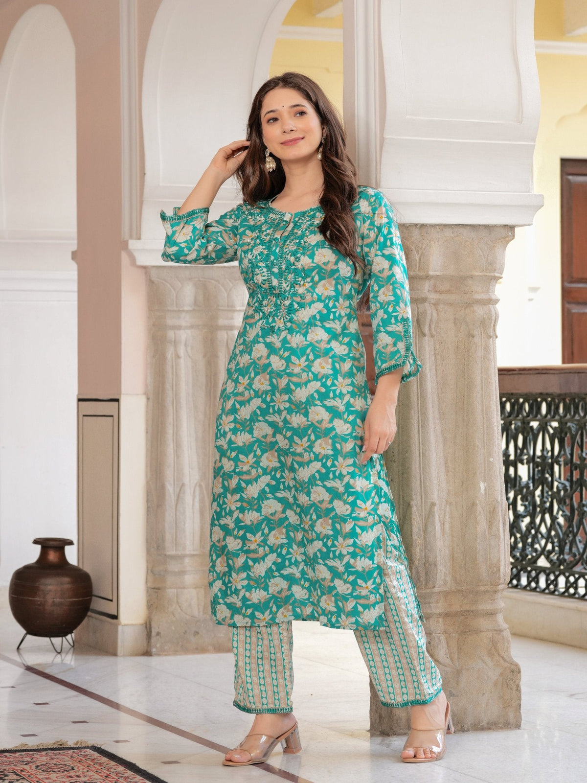 Rangvastra  COTTON FLORAL PRINT WITH EMBROIDERED WORK KURTA SET