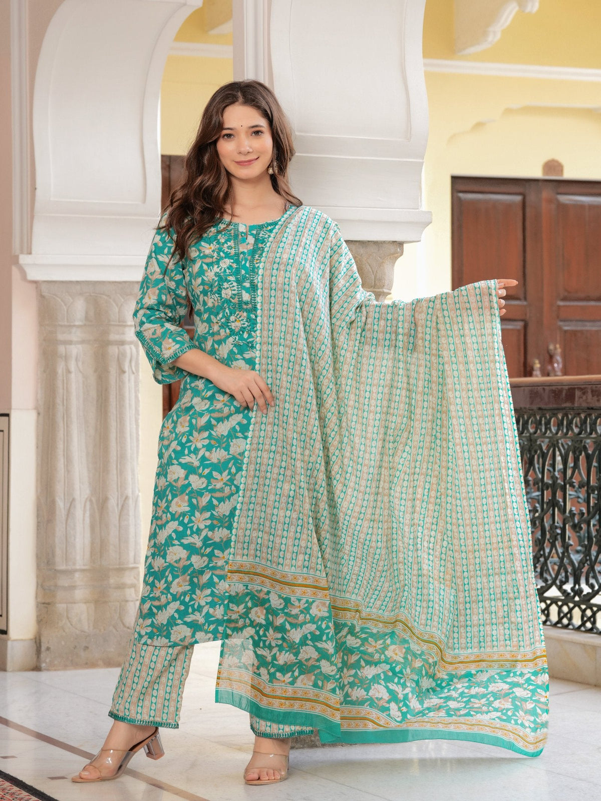 Rangvastra  COTTON FLORAL PRINT WITH EMBROIDERED WORK KURTA SET