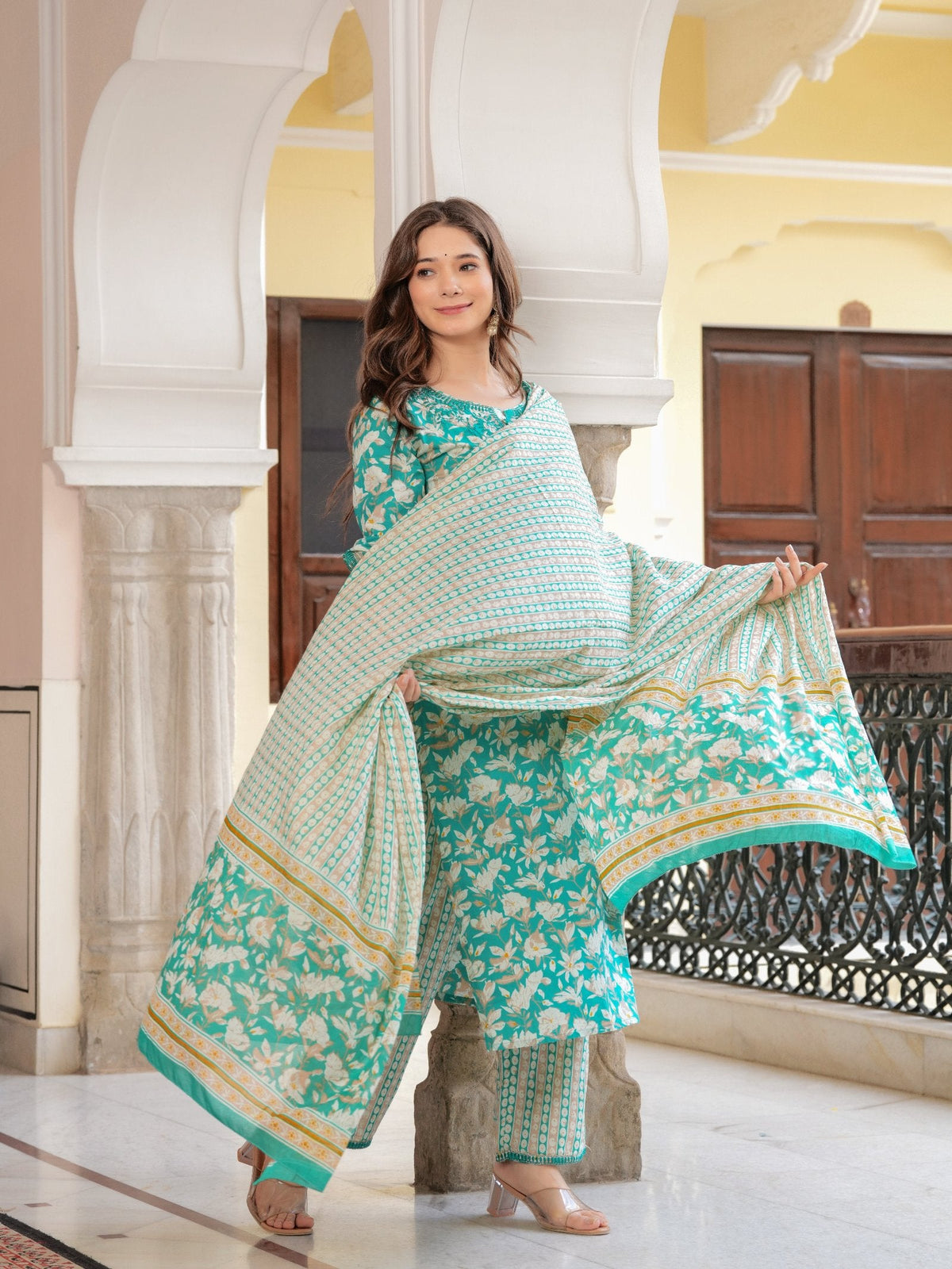 Rangvastra  COTTON FLORAL PRINT WITH EMBROIDERED WORK KURTA SET