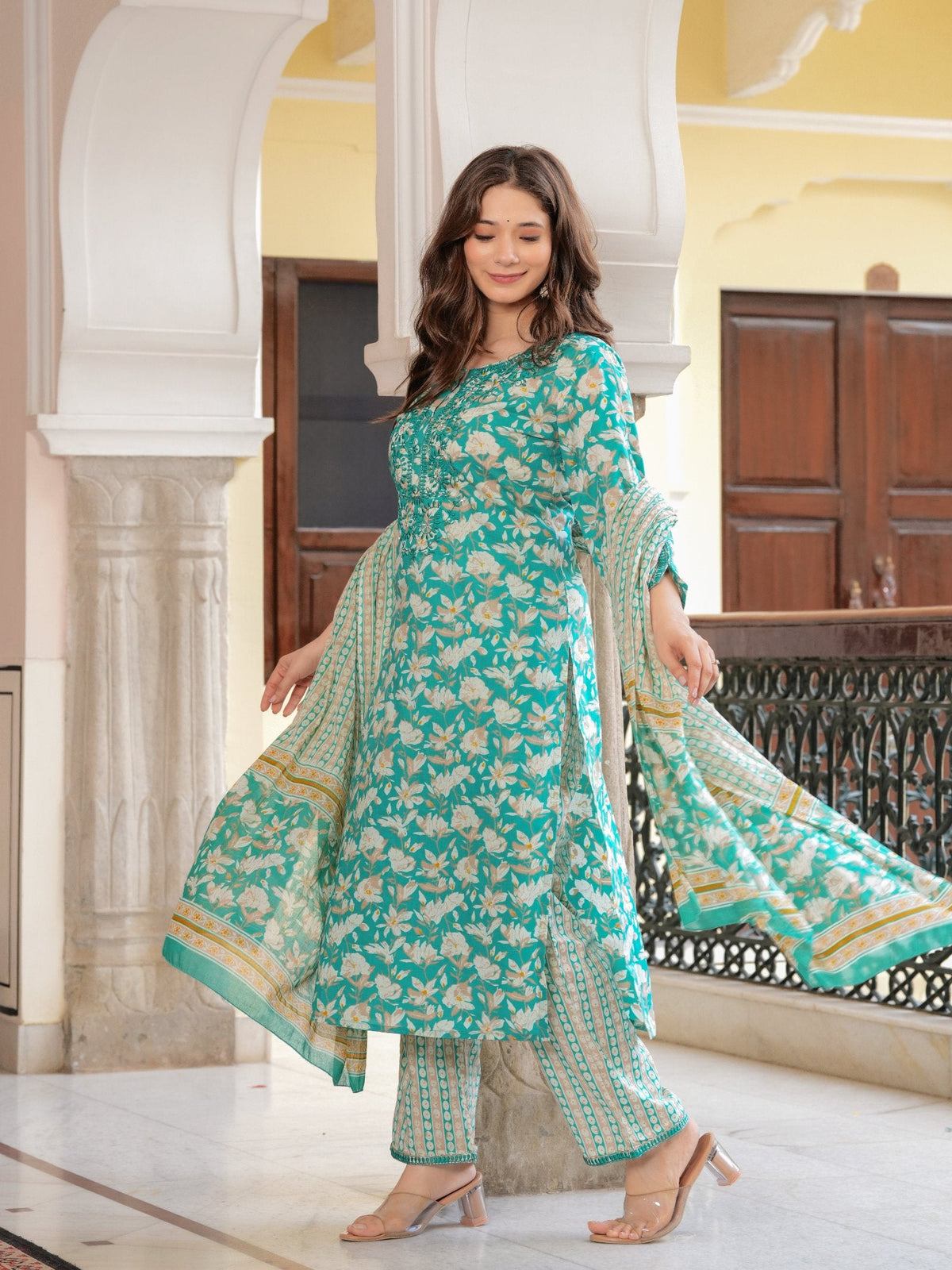 Rangvastra  COTTON FLORAL PRINT WITH EMBROIDERED WORK KURTA SET