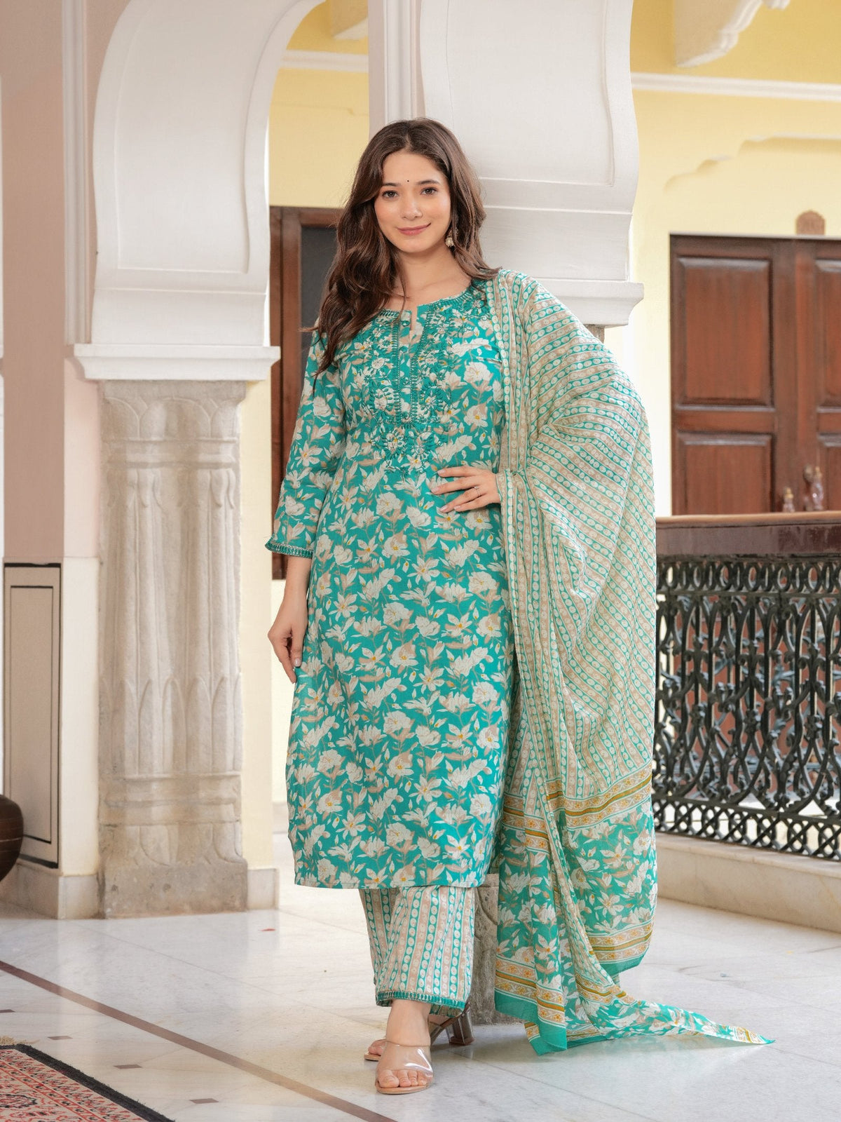 Rangvastra  COTTON FLORAL PRINT WITH EMBROIDERED WORK KURTA SET