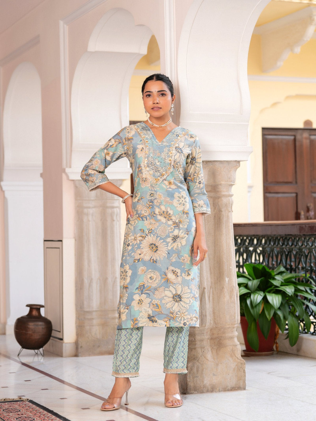 Rangvastra  MODAL CHANDERI SEQUINS WORK KURTA PANT WITH DUPATTA SET