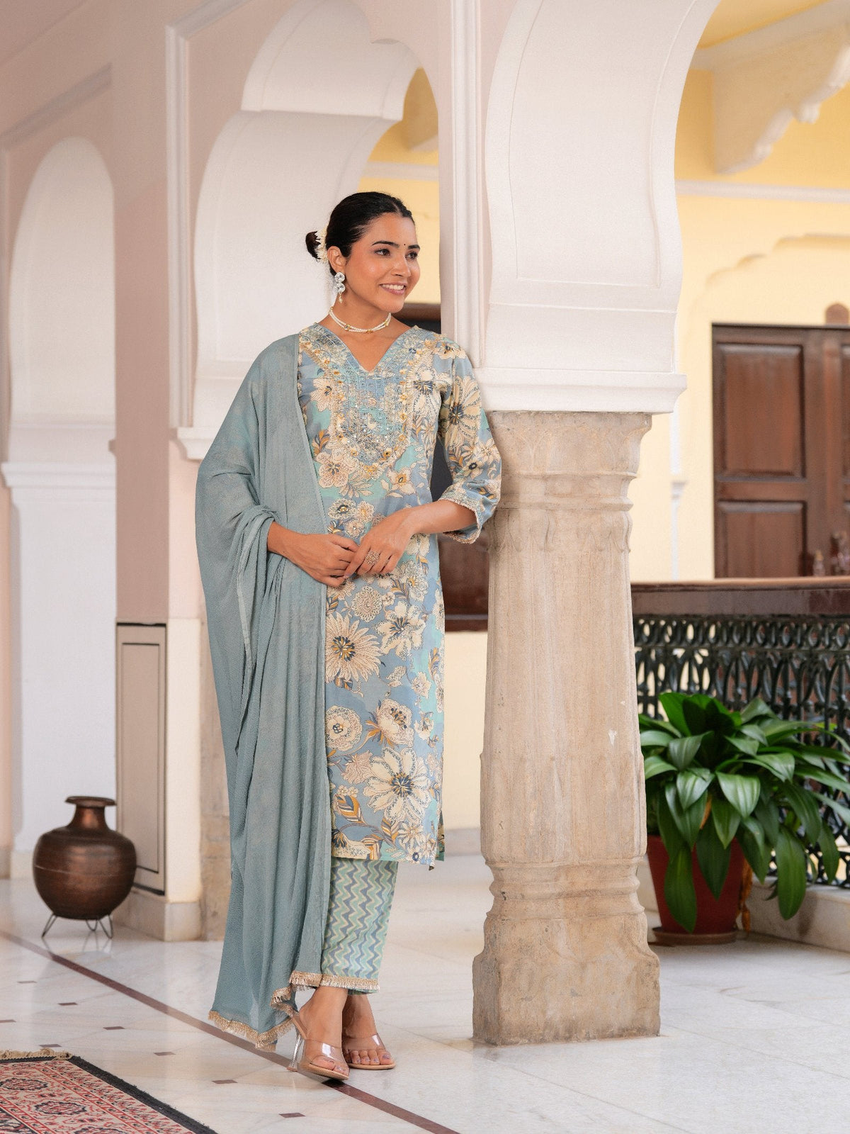 Rangvastra  MODAL CHANDERI SEQUINS WORK KURTA PANT WITH DUPATTA SET