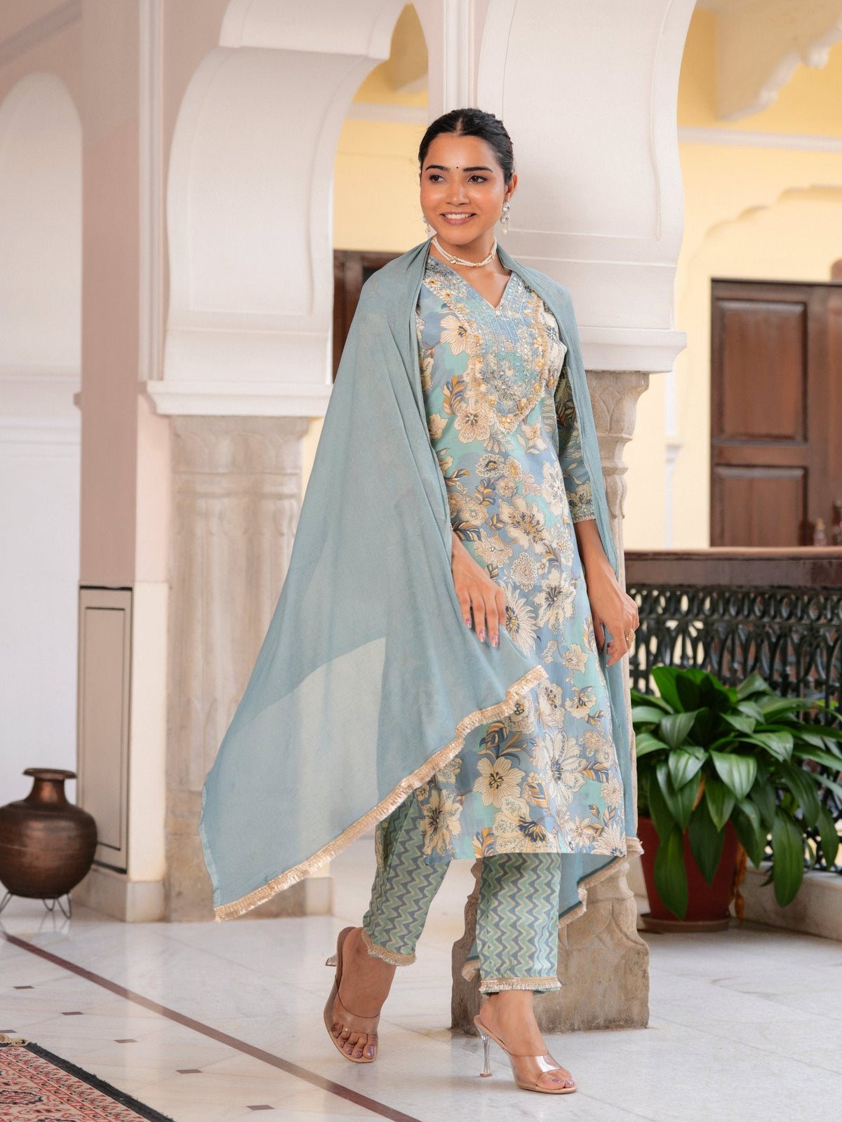 Rangvastra  MODAL CHANDERI SEQUINS WORK KURTA PANT WITH DUPATTA SET