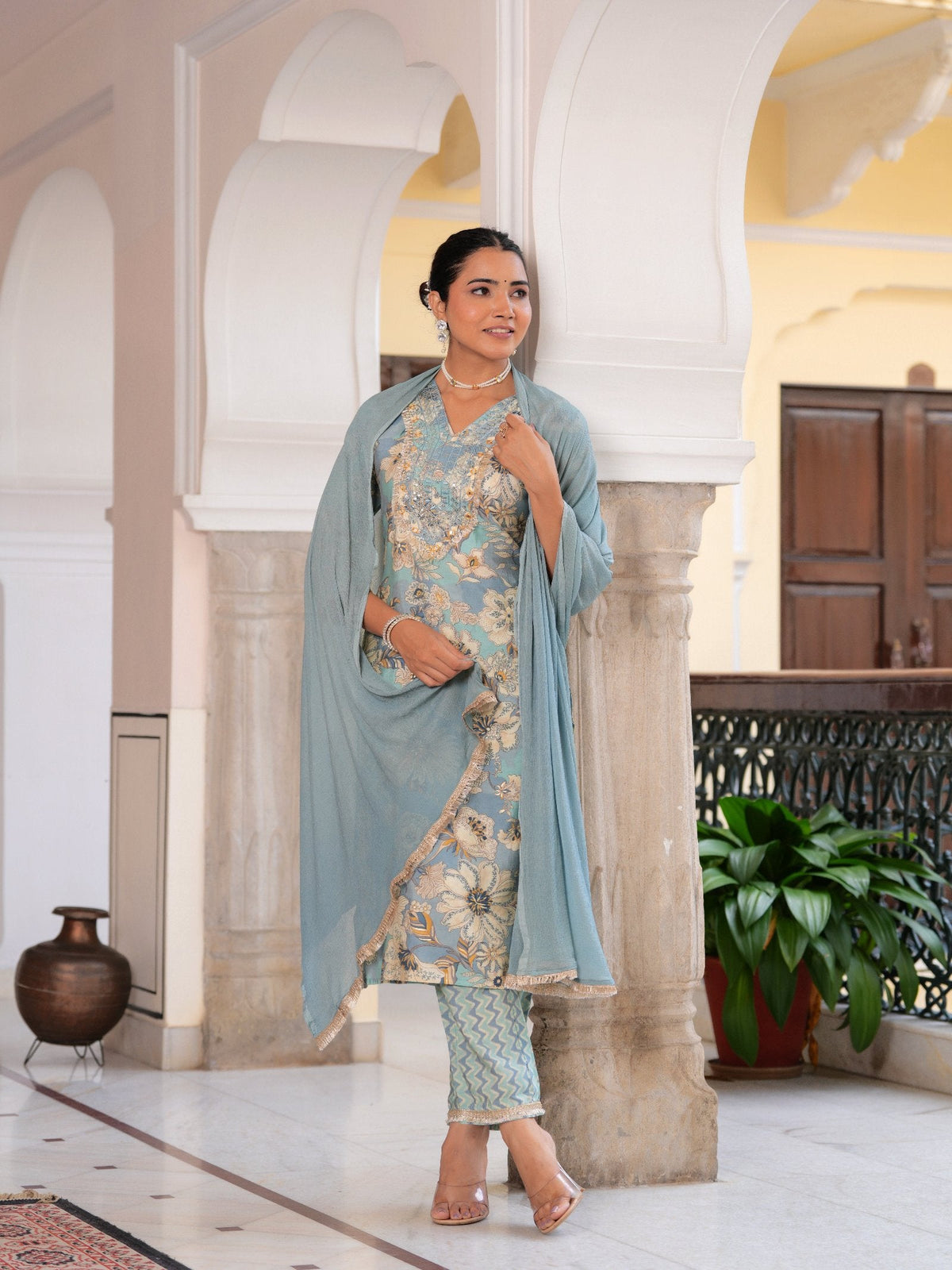 Rangvastra  MODAL CHANDERI SEQUINS WORK KURTA PANT WITH DUPATTA SET