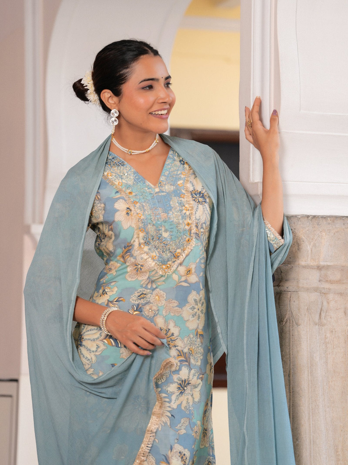 Rangvastra  MODAL CHANDERI SEQUINS WORK KURTA PANT WITH DUPATTA SET