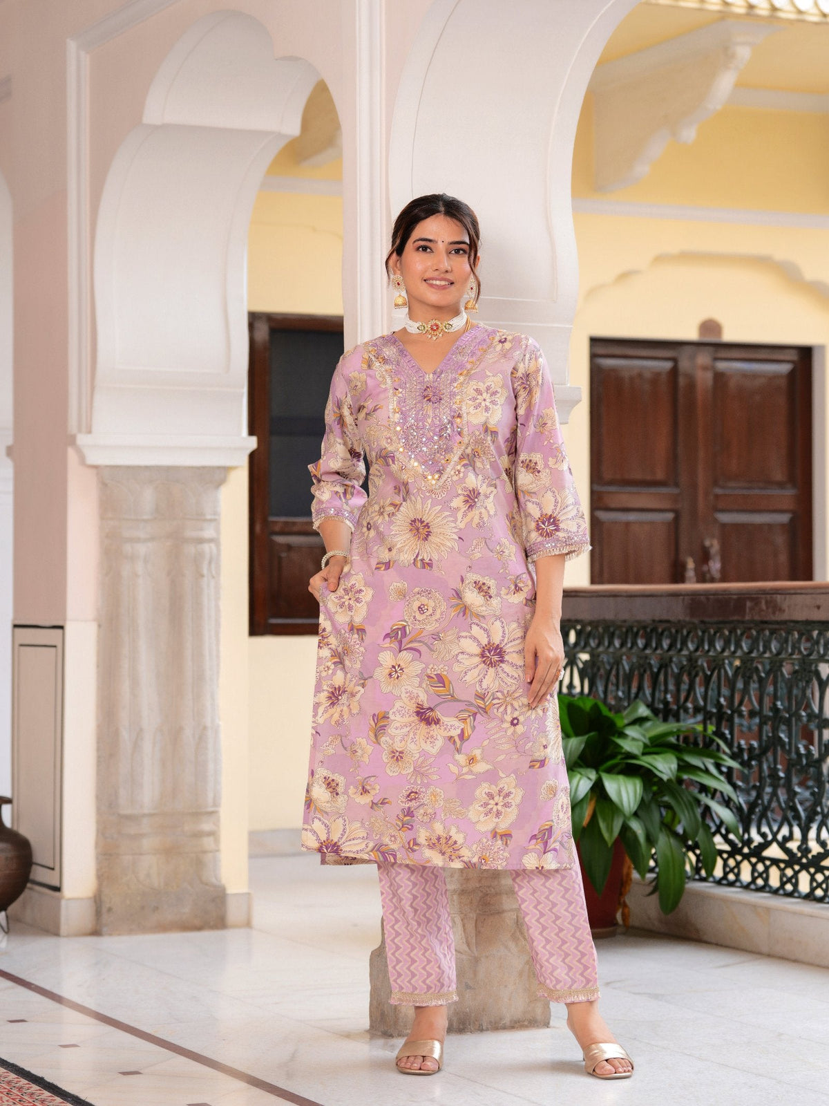Rangvastra  MODAL CHANDERI SEQUINS WORK KURTA PANT WITH DUPATTA SET