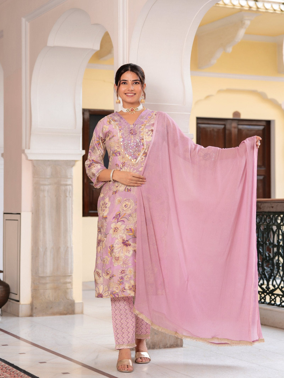 Rangvastra  MODAL CHANDERI SEQUINS WORK KURTA PANT WITH DUPATTA SET