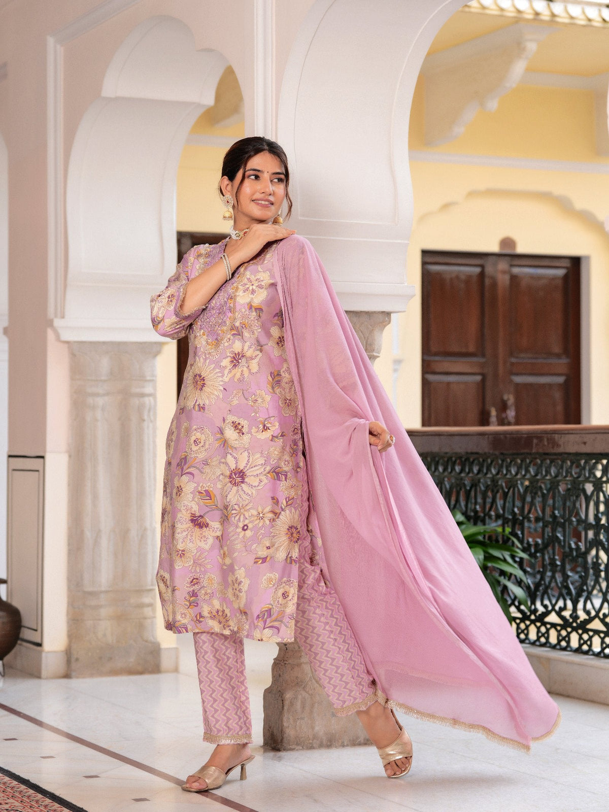 Rangvastra  MODAL CHANDERI SEQUINS WORK KURTA PANT WITH DUPATTA SET