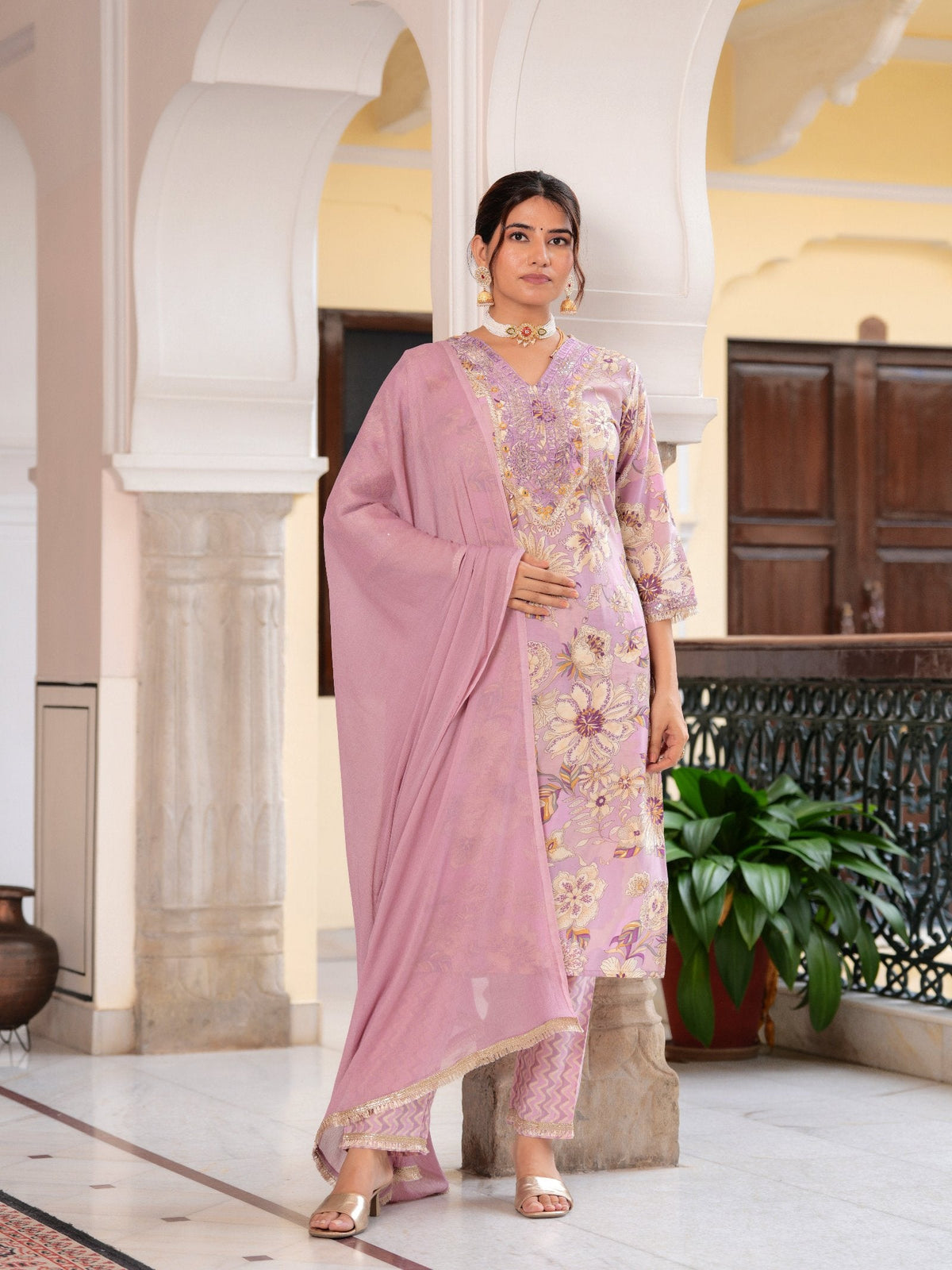 Rangvastra  MODAL CHANDERI SEQUINS WORK KURTA PANT WITH DUPATTA SET