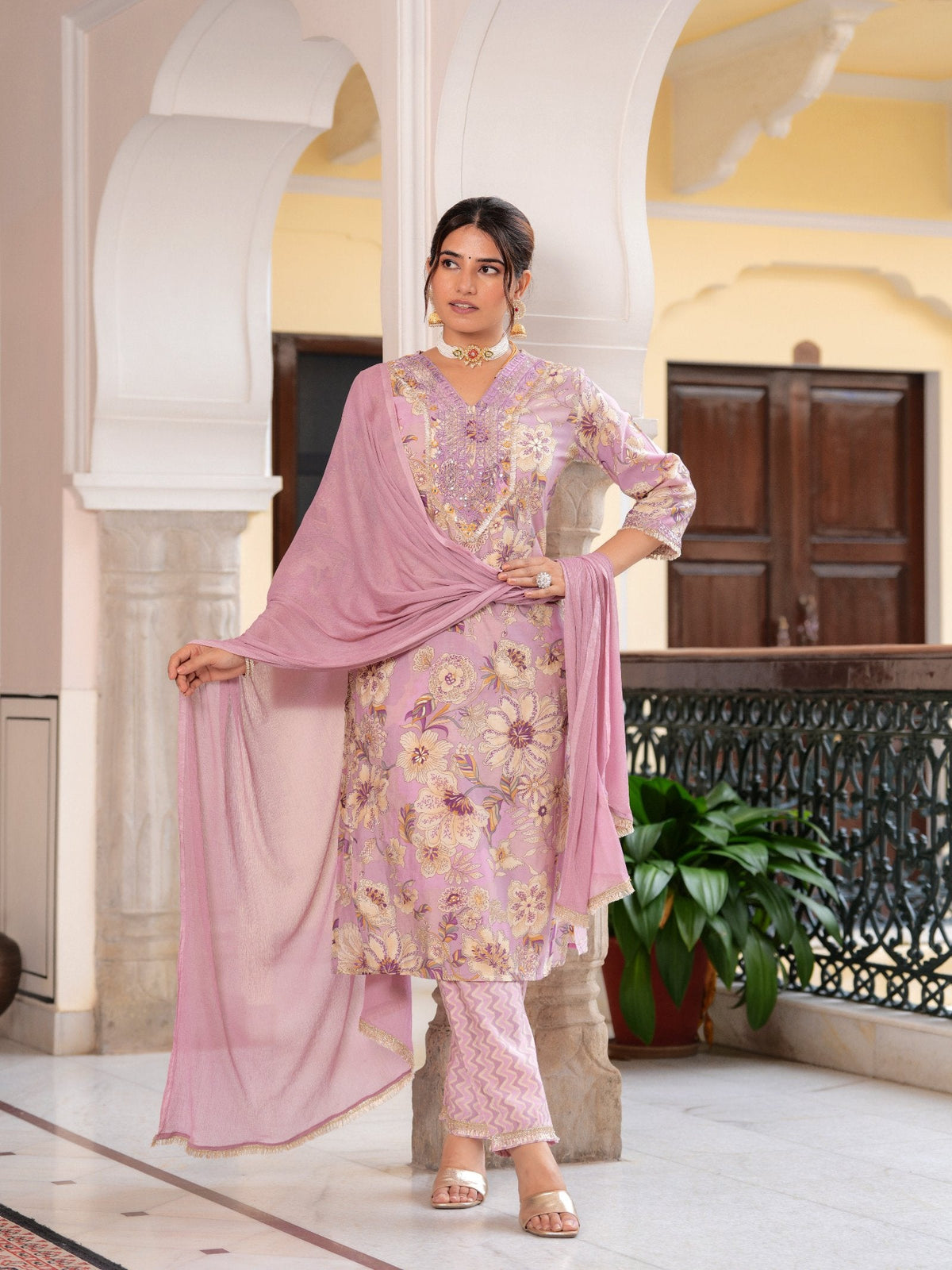 Rangvastra  MODAL CHANDERI SEQUINS WORK KURTA PANT WITH DUPATTA SET