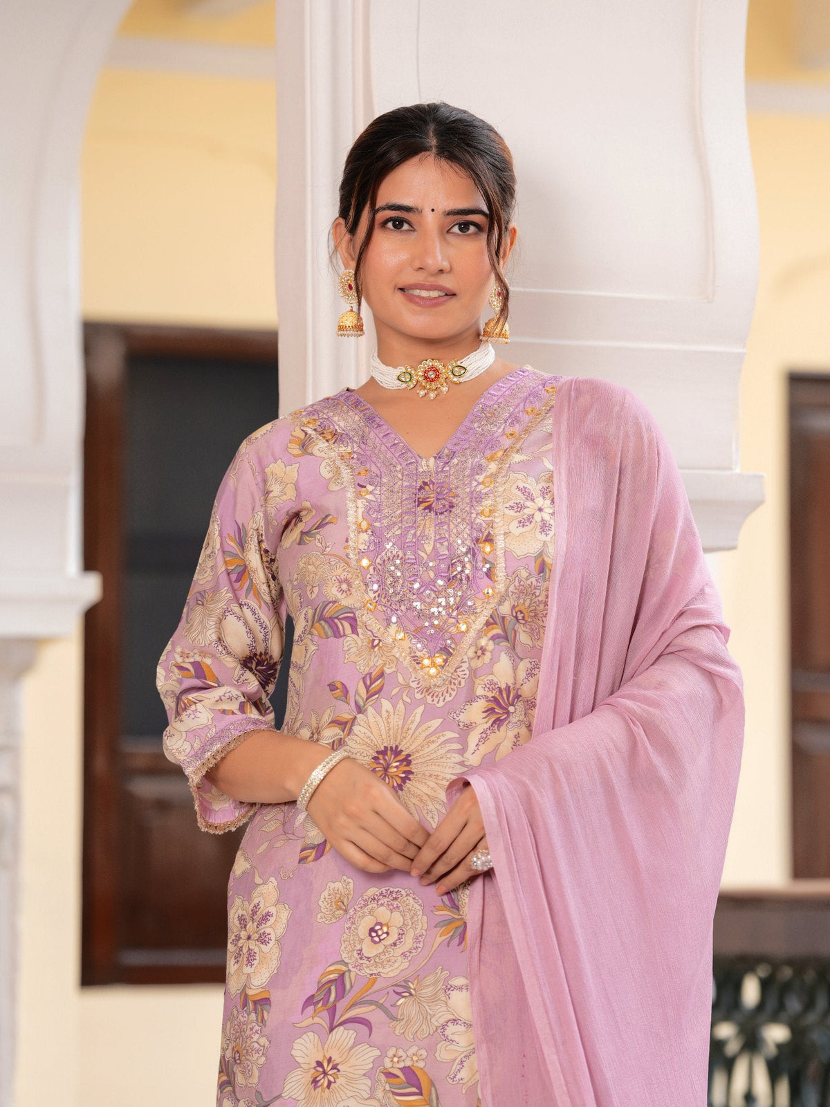 Rangvastra  MODAL CHANDERI SEQUINS WORK KURTA PANT WITH DUPATTA SET