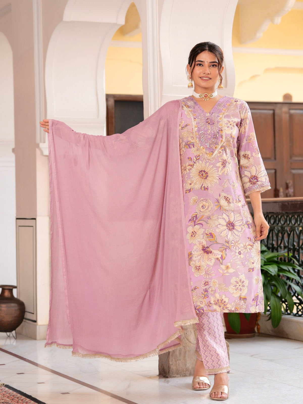 Rangvastra  MODAL CHANDERI SEQUINS WORK KURTA PANT WITH DUPATTA SET