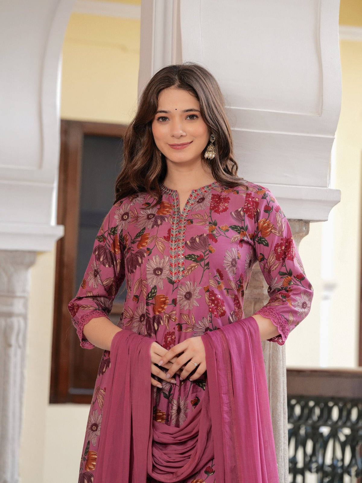 Rangvastra  MODAL CHANDERI FLORAL PRINT KURTA PANT WITH DUPATTA SET