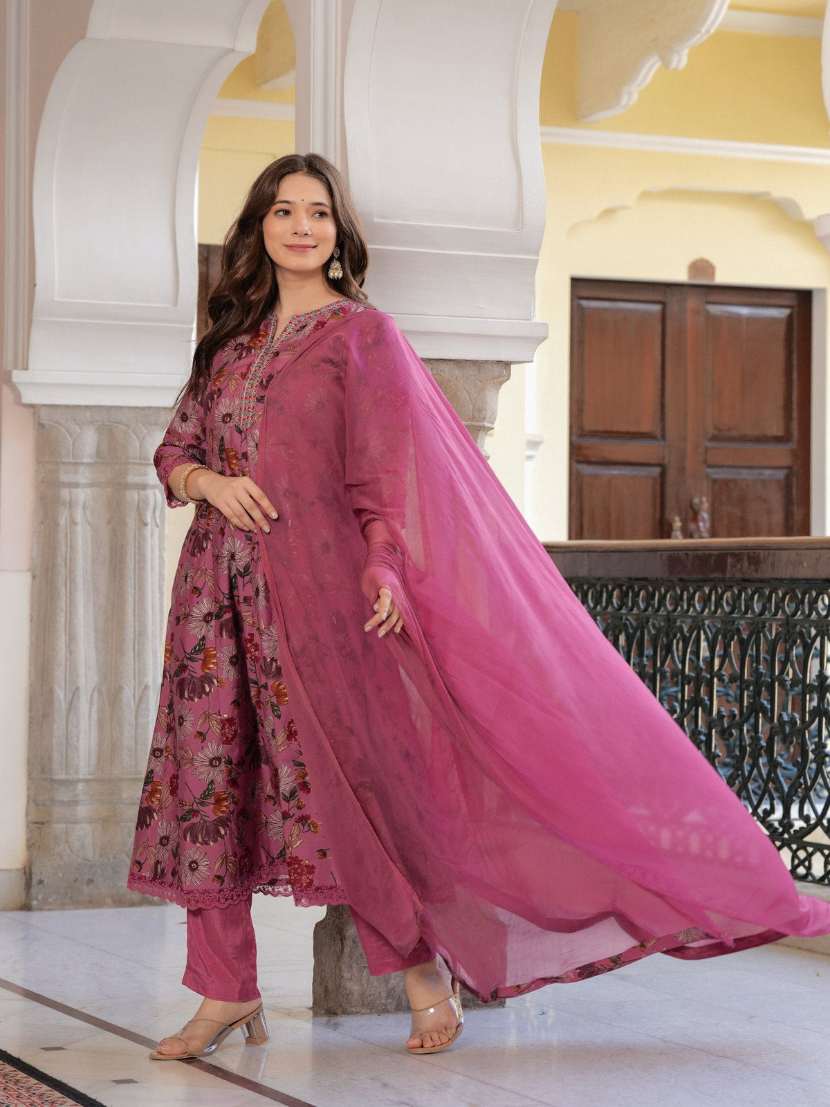 Rangvastra  MODAL CHANDERI FLORAL PRINT KURTA PANT WITH DUPATTA SET