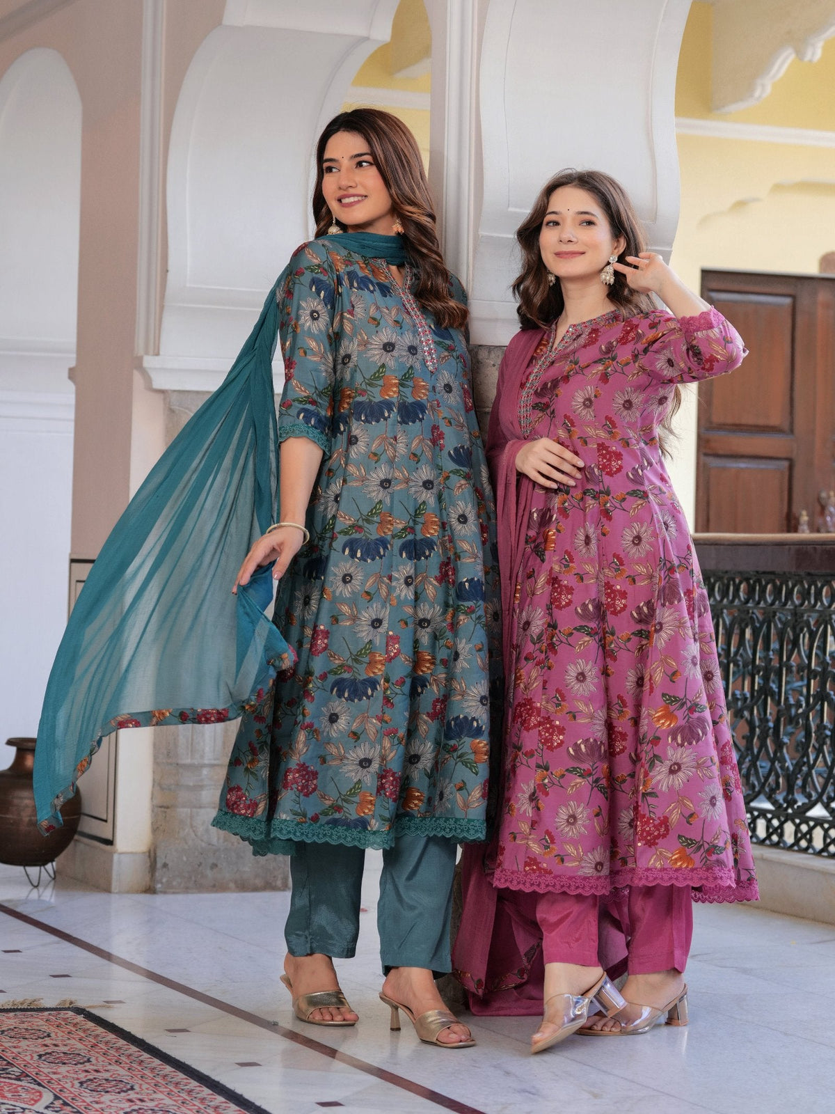 Rangvastra  MODAL CHANDERI FLORAL PRINT KURTA PANT WITH DUPATTA SET