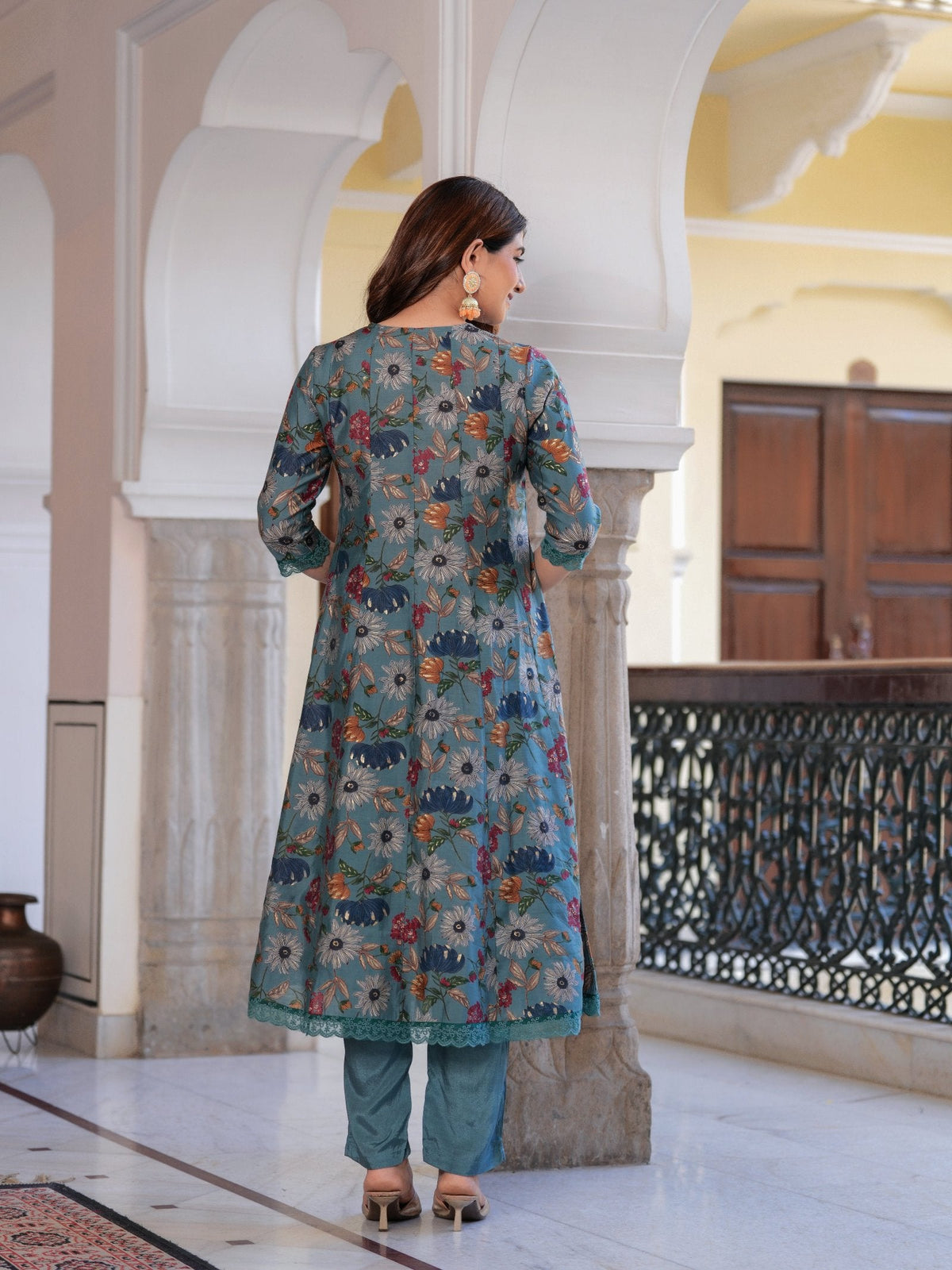 Rangvastra  MODAL CHANDERI FLORAL PRINT KURTA PANT WITH DUPATTA SET