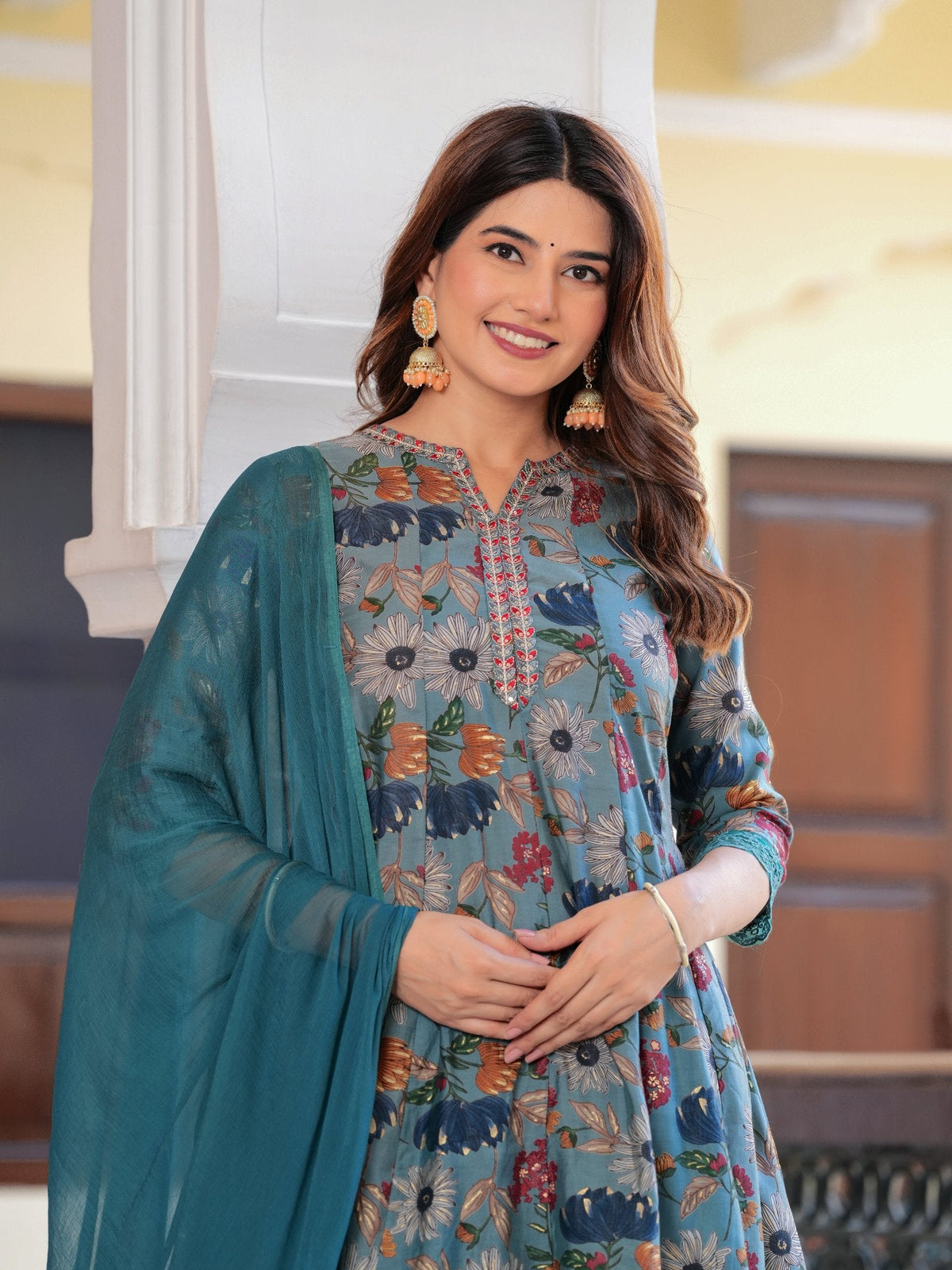 Rangvastra  MODAL CHANDERI FLORAL PRINT KURTA PANT WITH DUPATTA SET