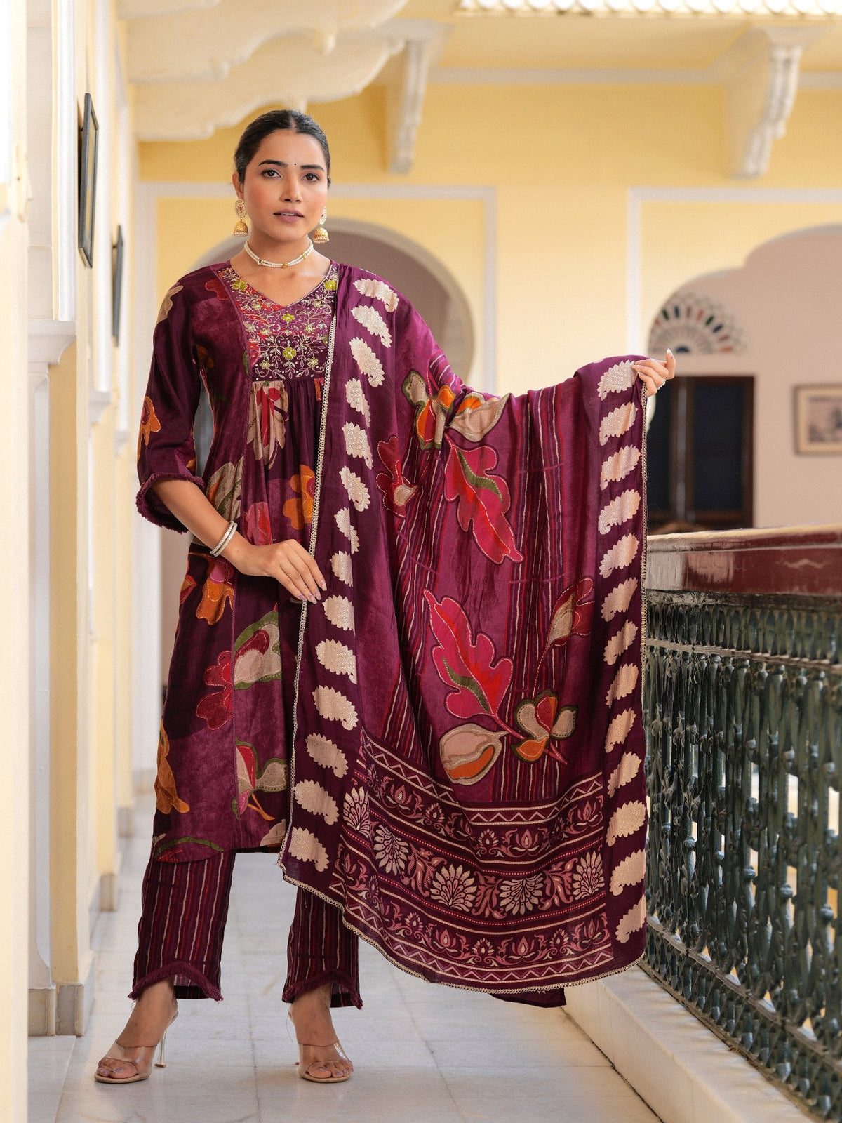 Rangvastra Modal Chanderi Sequins Work Kurta Pant with Dupatta Set