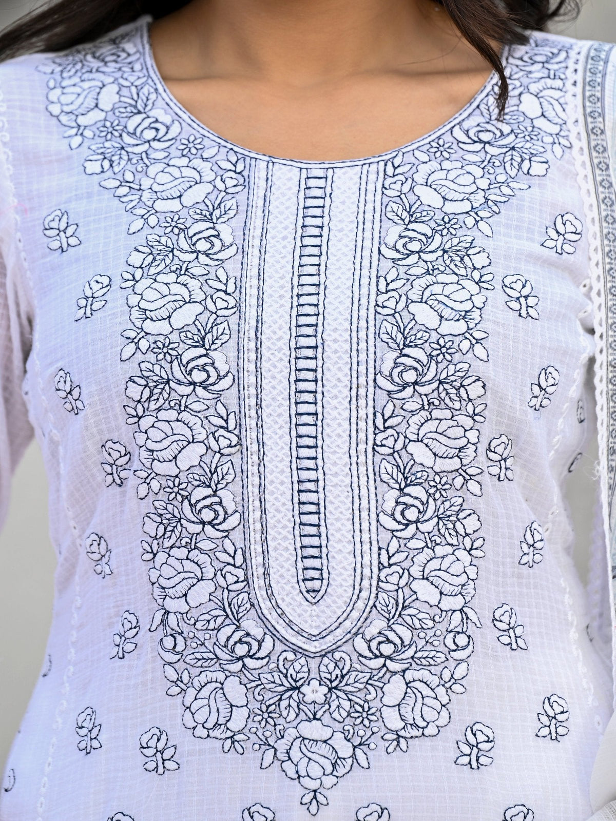 Rangvastra  Kota Doria Embellished Solid Print Kurta Pant With Dupatta Set